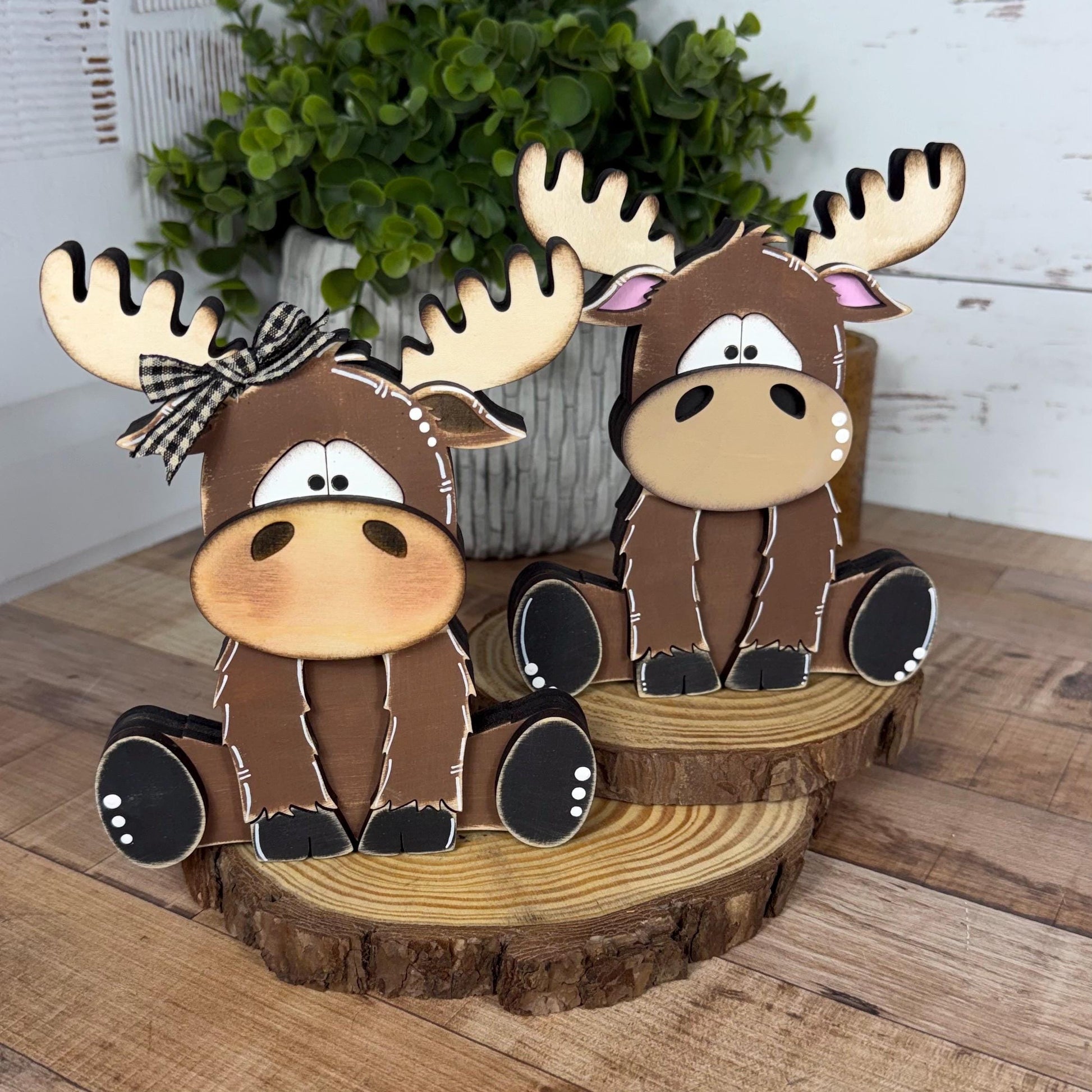 Chunky Wooden Moose Shelf Sitter | Hand Painted Rustic Farmhouse Woodland Decor