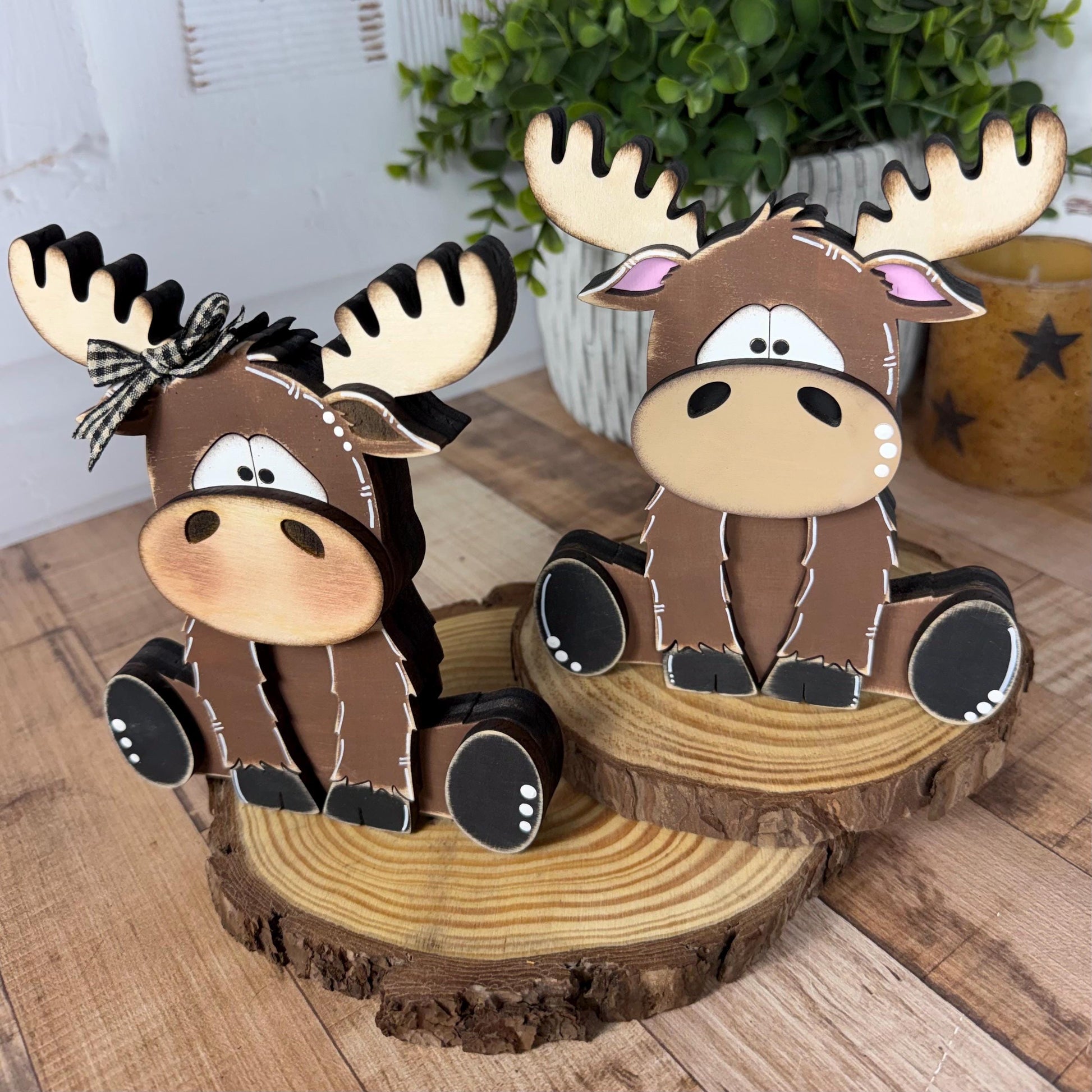 Chunky Wooden Moose Shelf Sitter | Hand Painted Rustic Farmhouse Woodland Decor