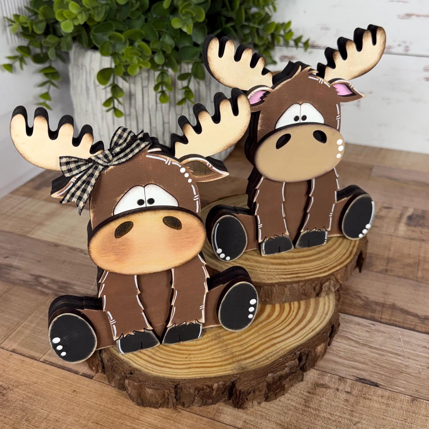 Chunky Wooden Moose Shelf Sitter | Hand Painted Rustic Farmhouse Woodland Decor