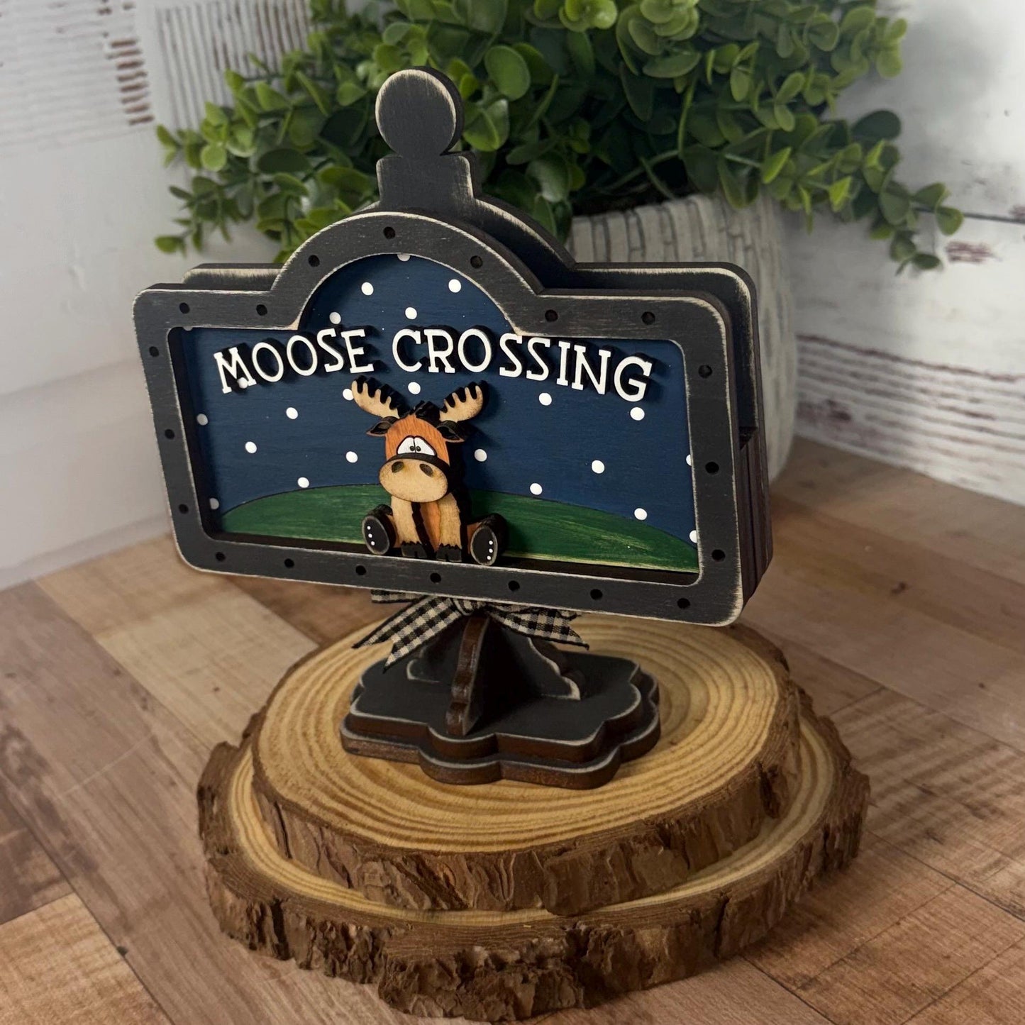 Rustic Moose Crossing Mini Table Sign Insert: Woodland Tiered Tray Decor