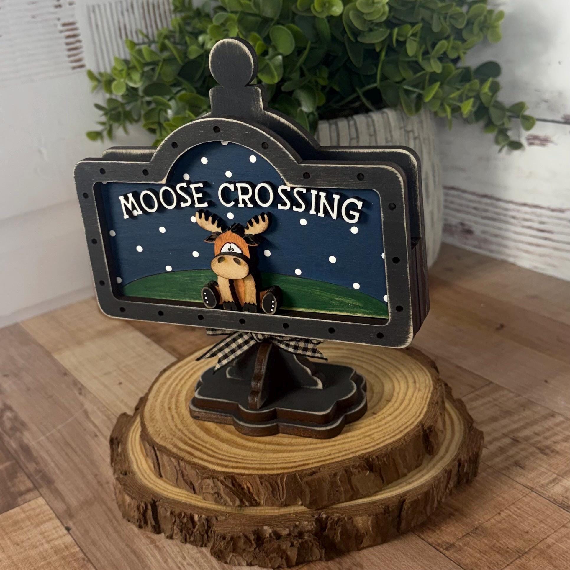 Rustic Moose Crossing Mini Table Sign Insert: Woodland Tiered Tray Decor