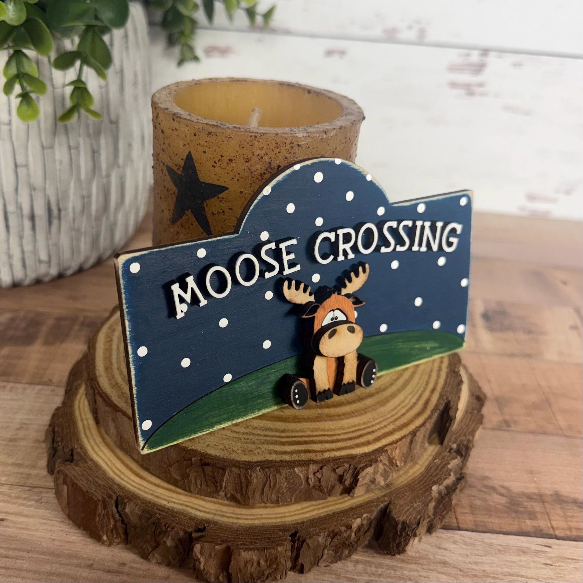 Rustic Moose Crossing Mini Table Sign Insert: Woodland Tiered Tray Decor