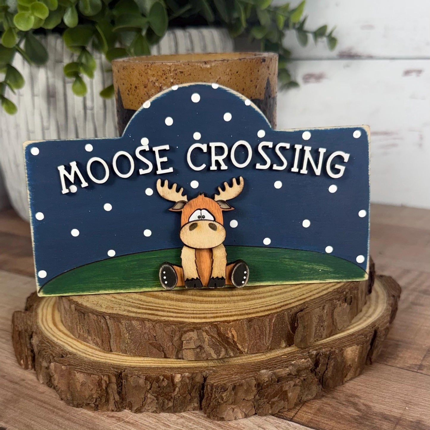 Rustic Moose Crossing Mini Table Sign Insert: Woodland Tiered Tray Decor