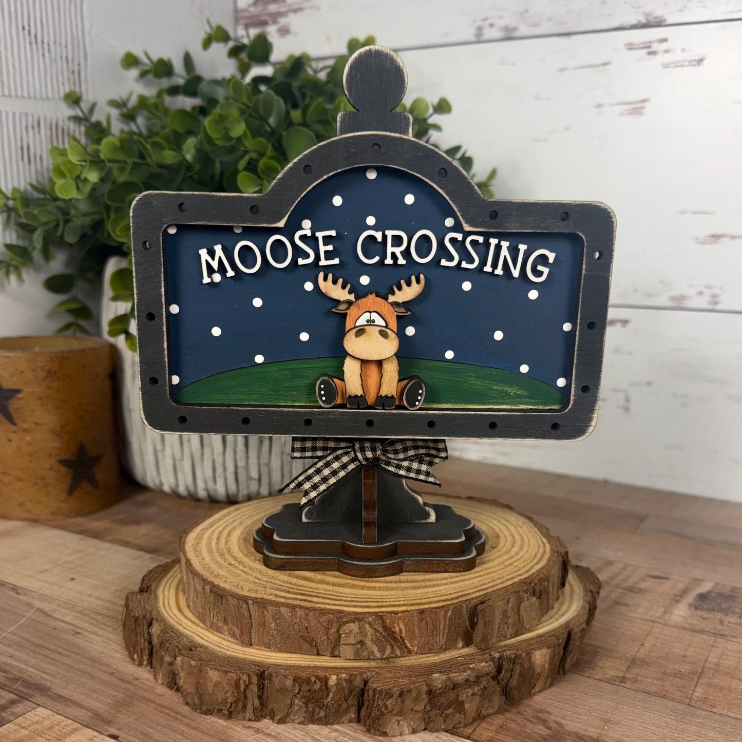 Rustic Moose Crossing Mini Table Sign Insert: Woodland Tiered Tray Decor