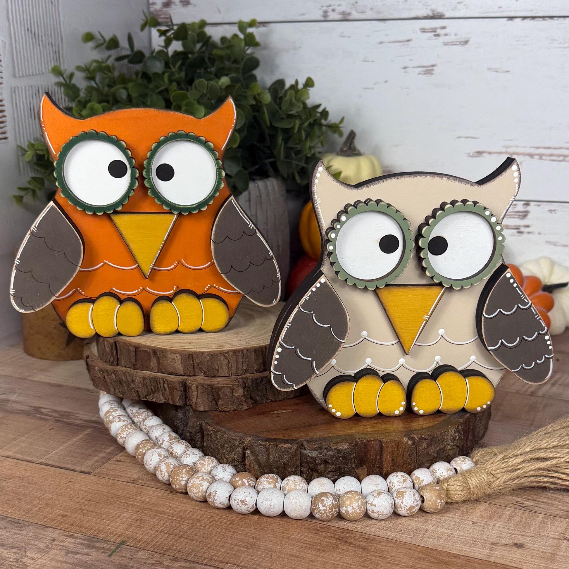 Handcrafted Wooden Owl Shelf Sitter | Hand Painted Distressed Farmhouse Decor