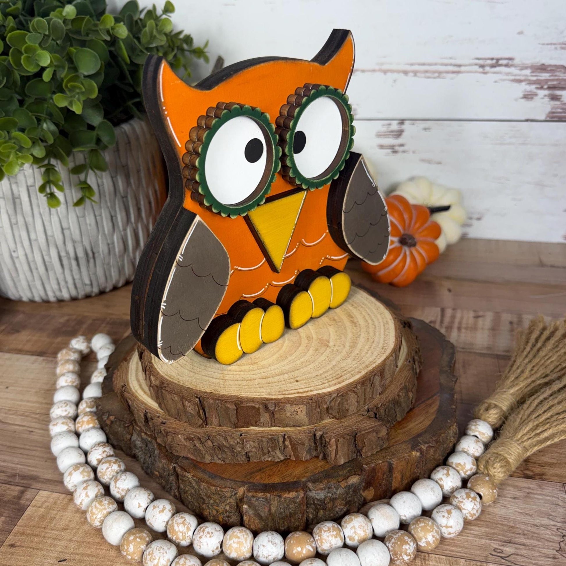 Handcrafted Wooden Owl Shelf Sitter | Hand Painted Distressed Farmhouse Decor