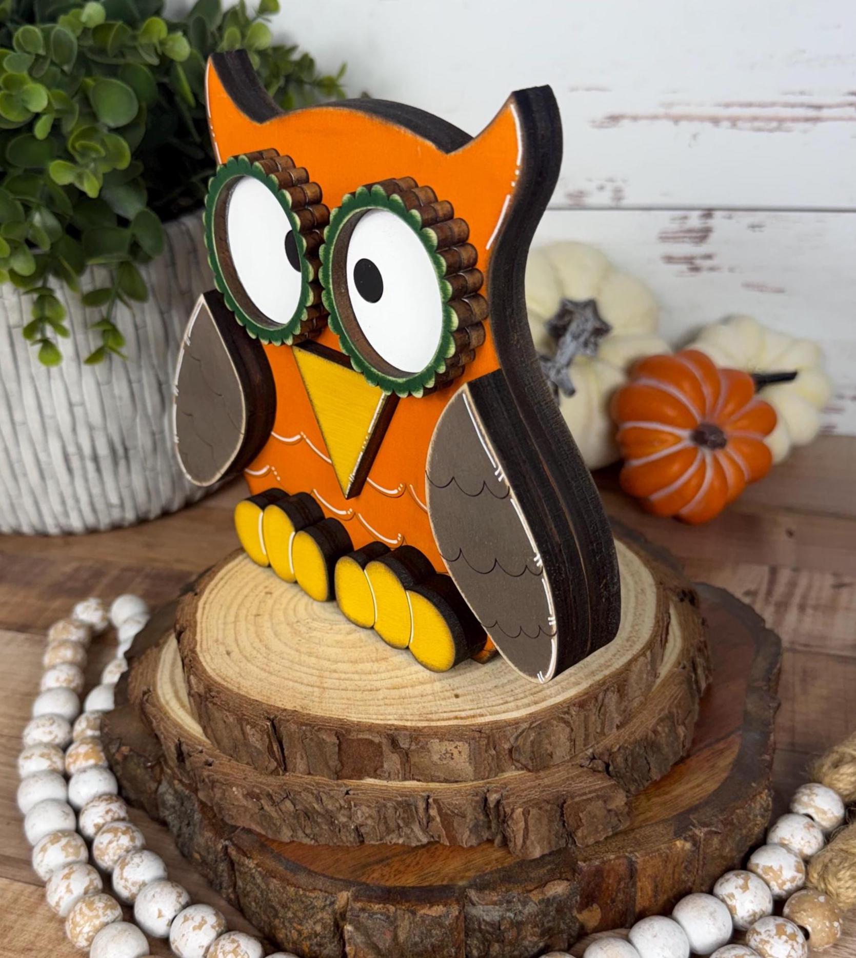 Handcrafted Wooden Owl Shelf Sitter | Hand Painted Distressed Farmhouse Decor