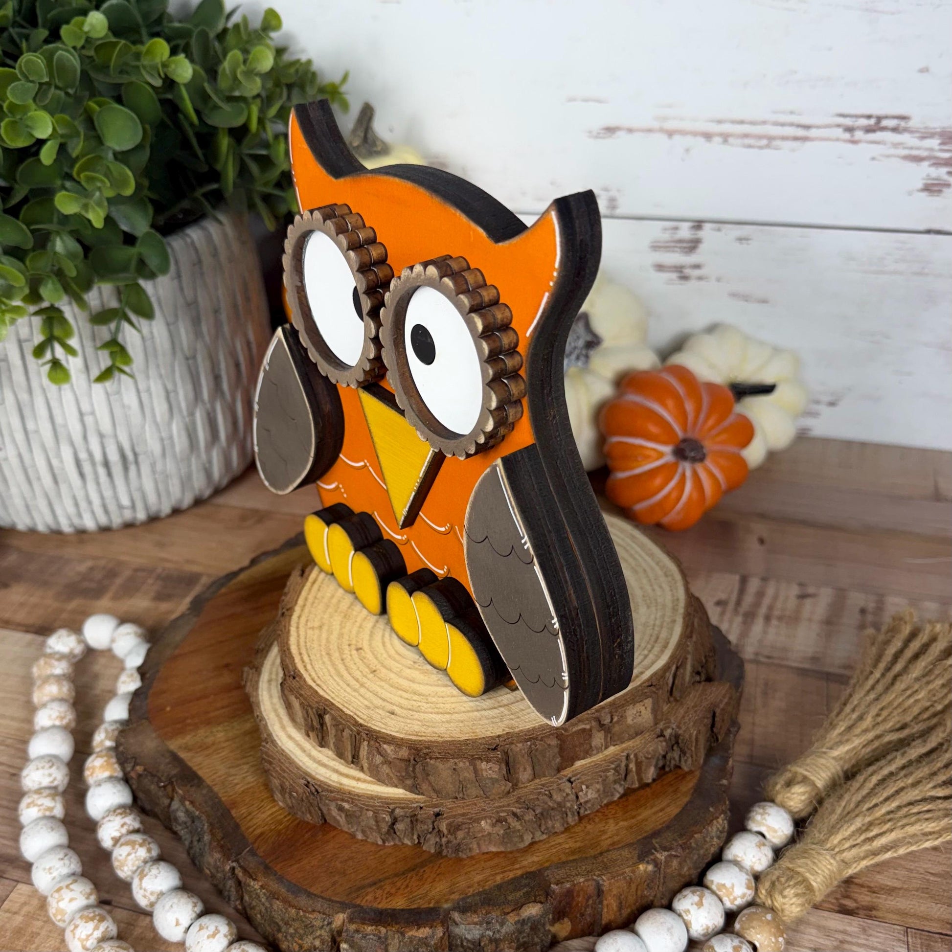 Handcrafted Wooden Owl Shelf Sitter | Hand Painted Distressed Farmhouse Decor