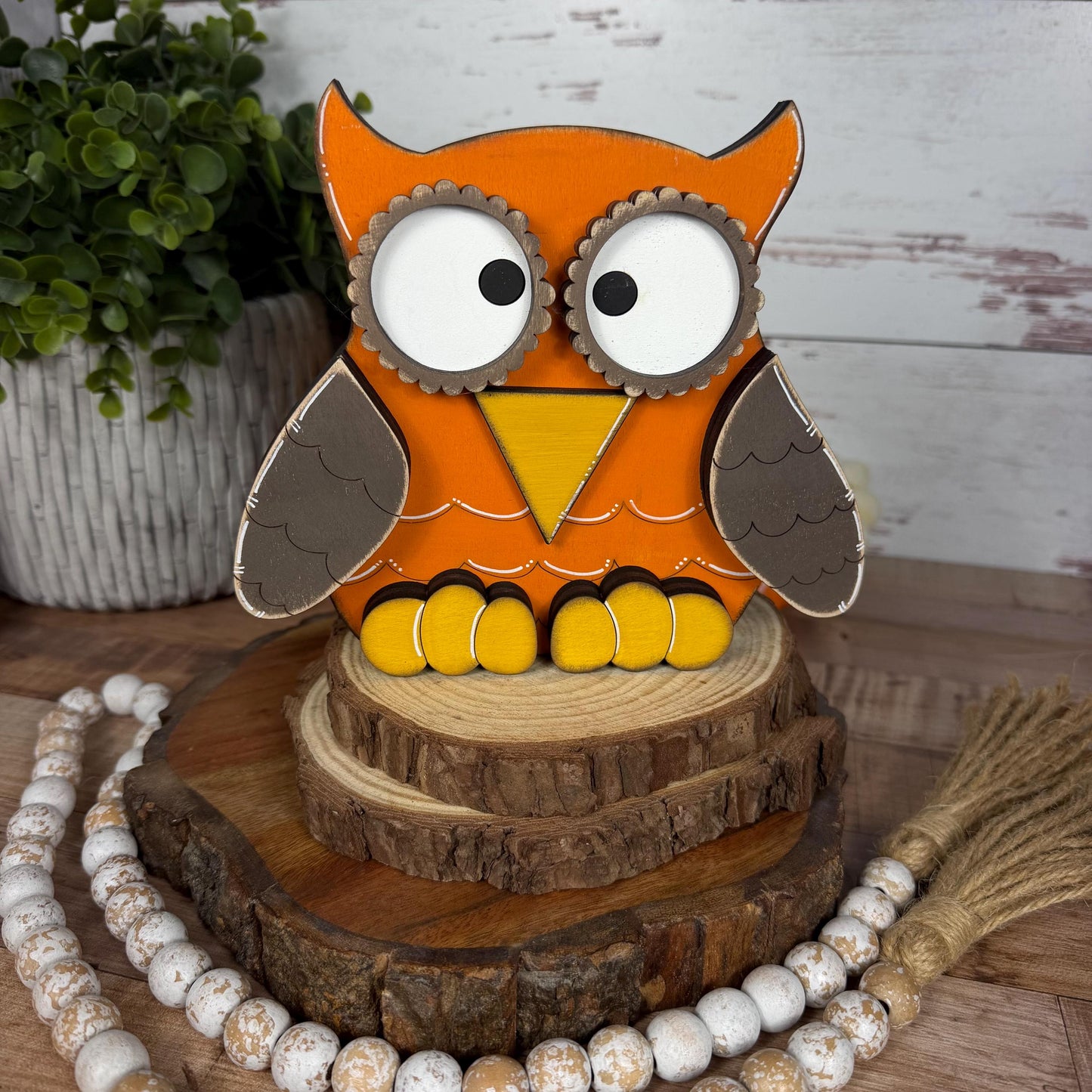 Handcrafted Wooden Owl Shelf Sitter | Hand Painted Distressed Farmhouse Decor