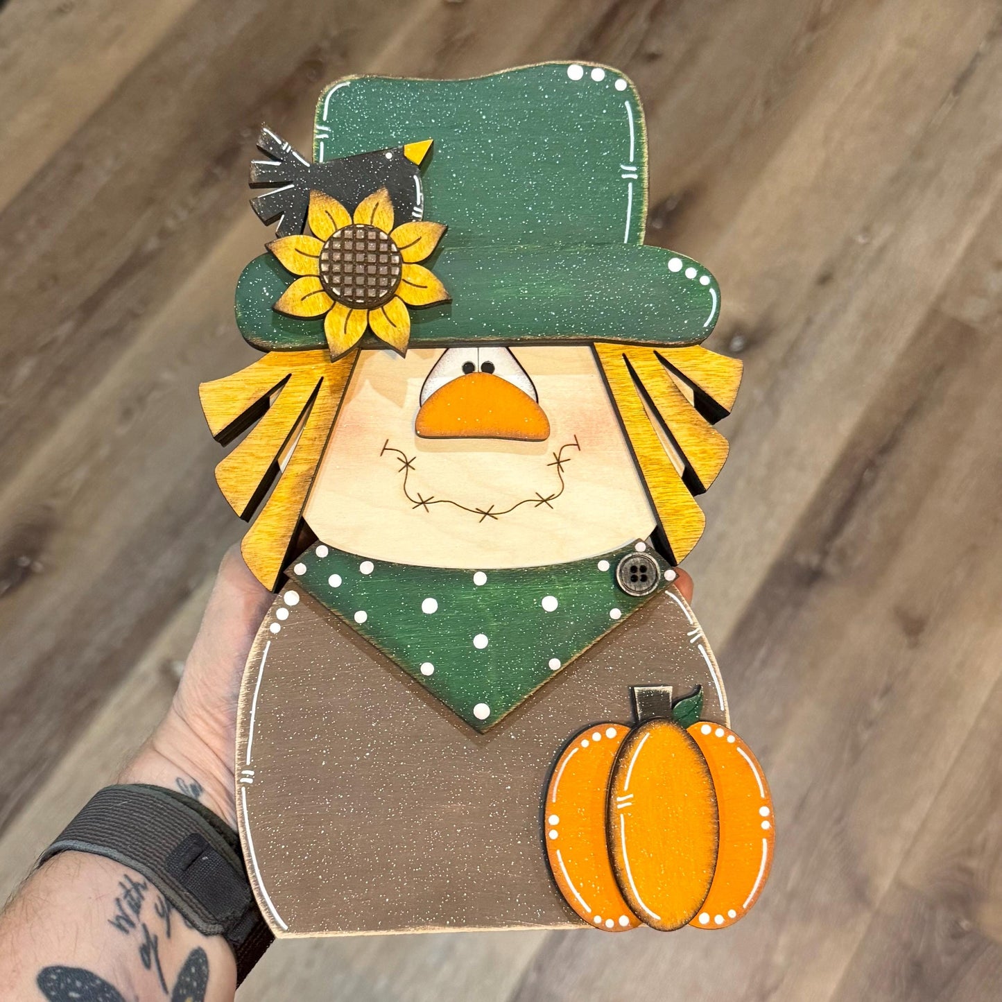 Charming Chunky Wooden Scarecrow Shelf Sitter for Fall Farmhouse Vibes