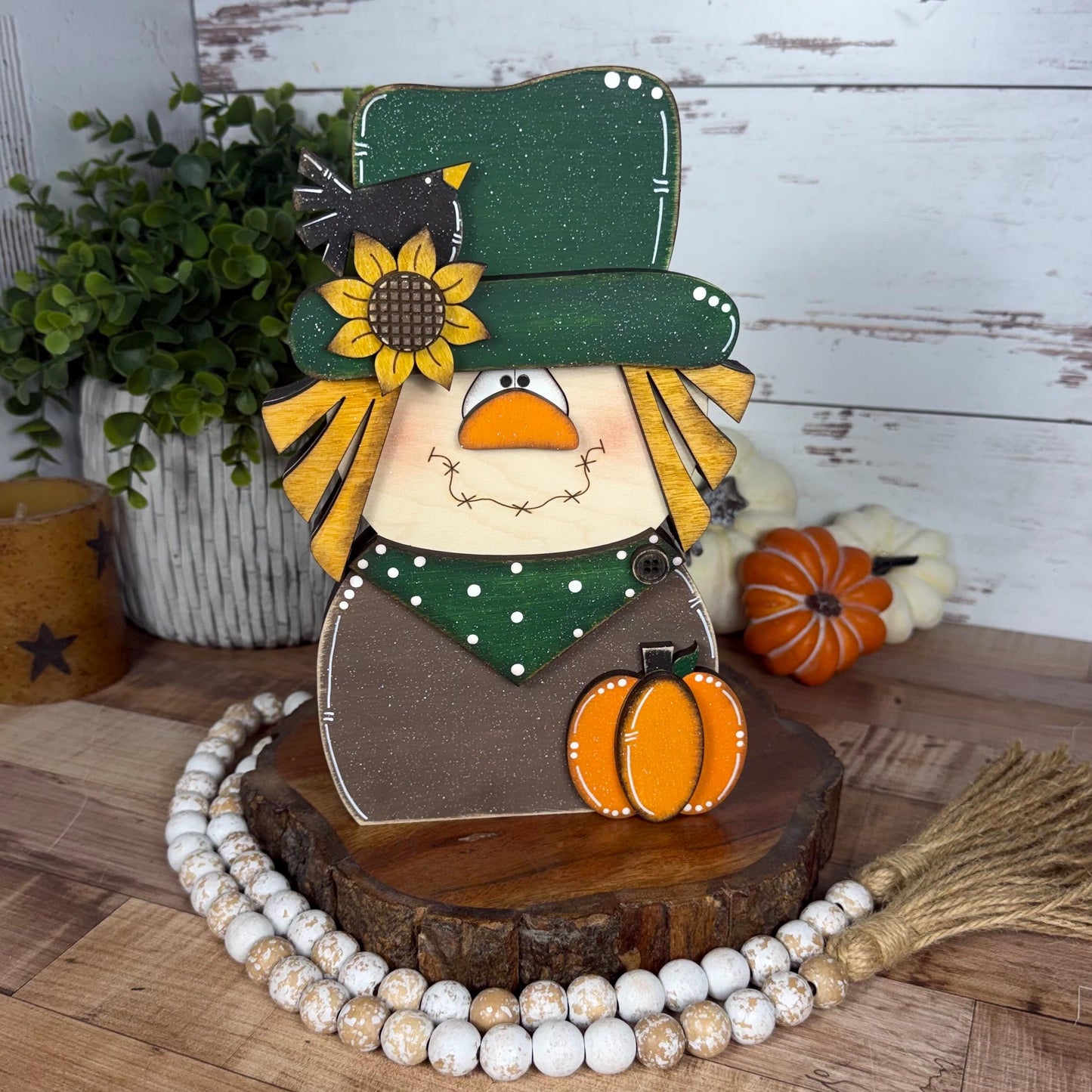 Charming Chunky Wooden Scarecrow Shelf Sitter for Fall Farmhouse Vibes