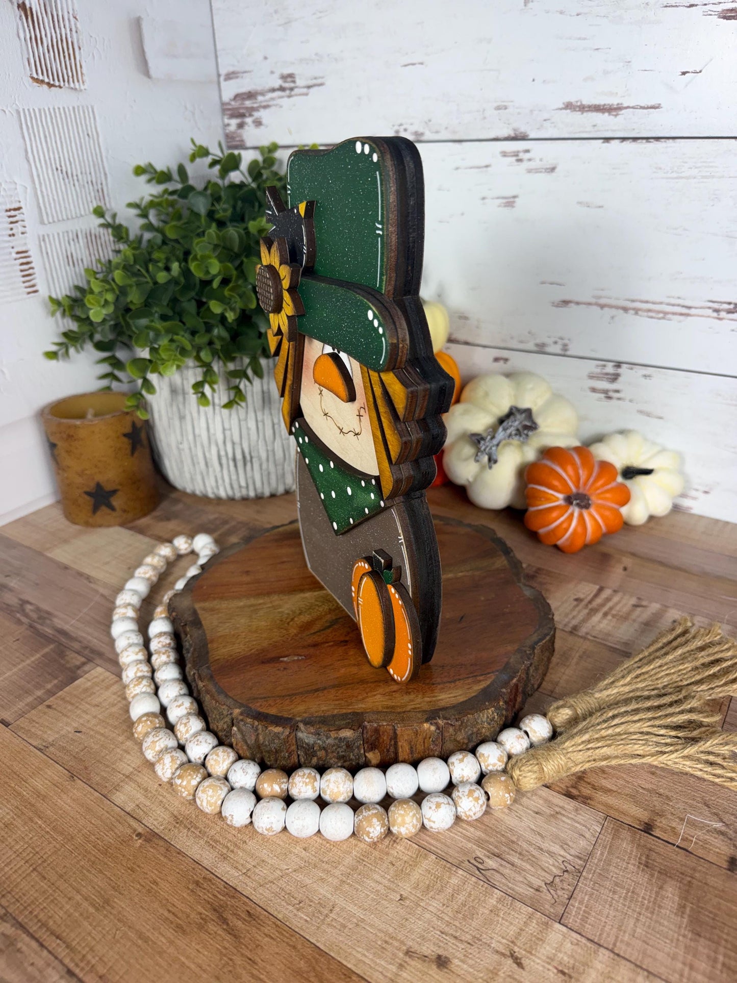 Charming Chunky Wooden Scarecrow Shelf Sitter for Fall Farmhouse Vibes