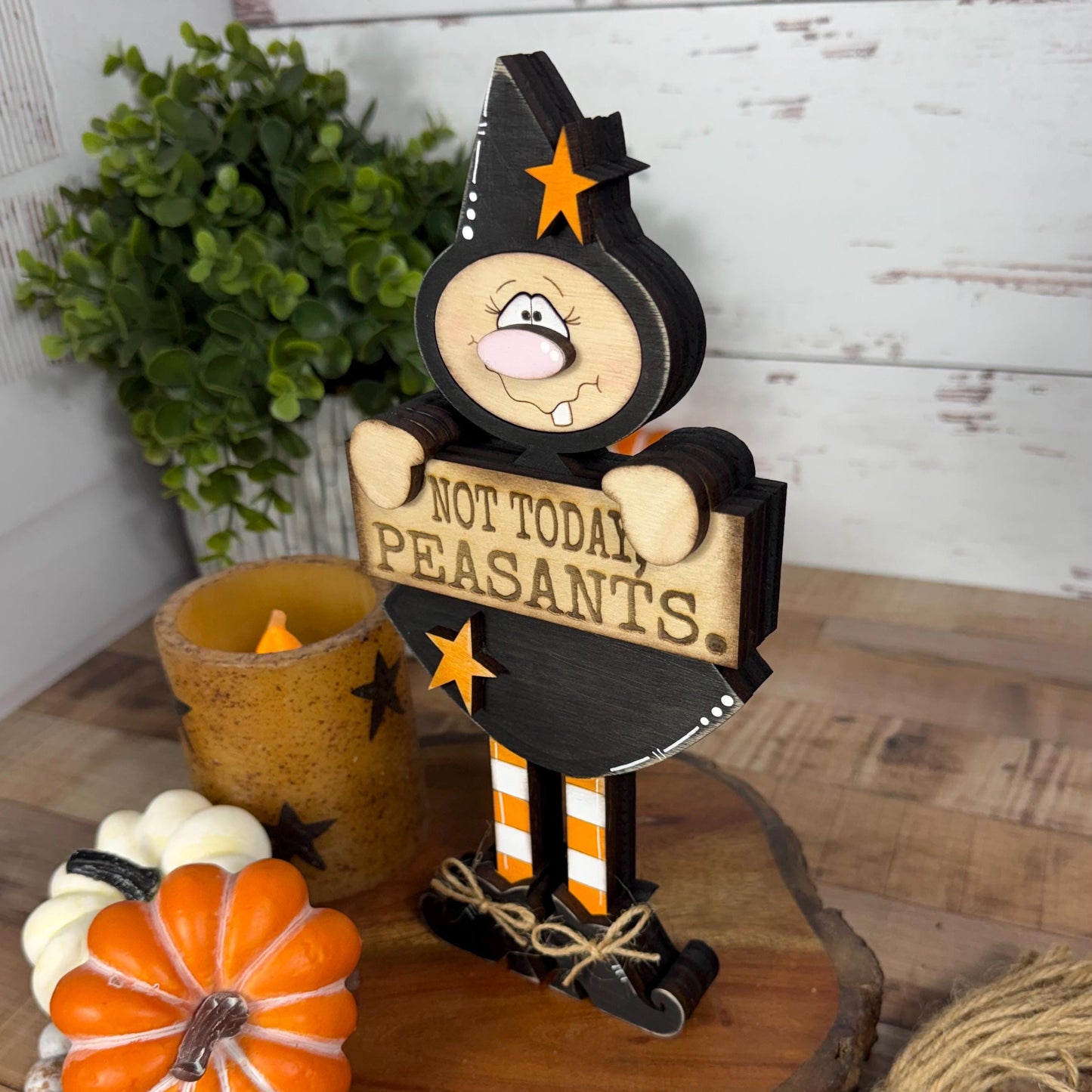 Hand-Painted Wooden Witch Shelf Sitter for Rustic Halloween Decor