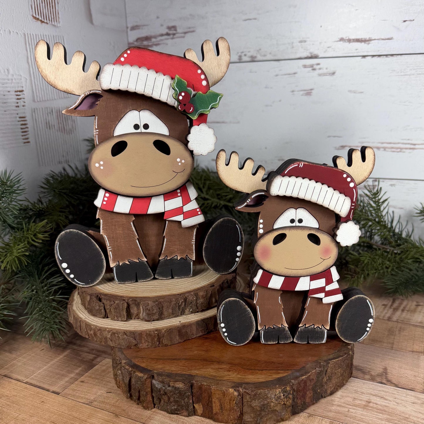 Chunky Hand-Painted Wooden Christmas Moose Shelf Sitter, Rustic Holiday Decor