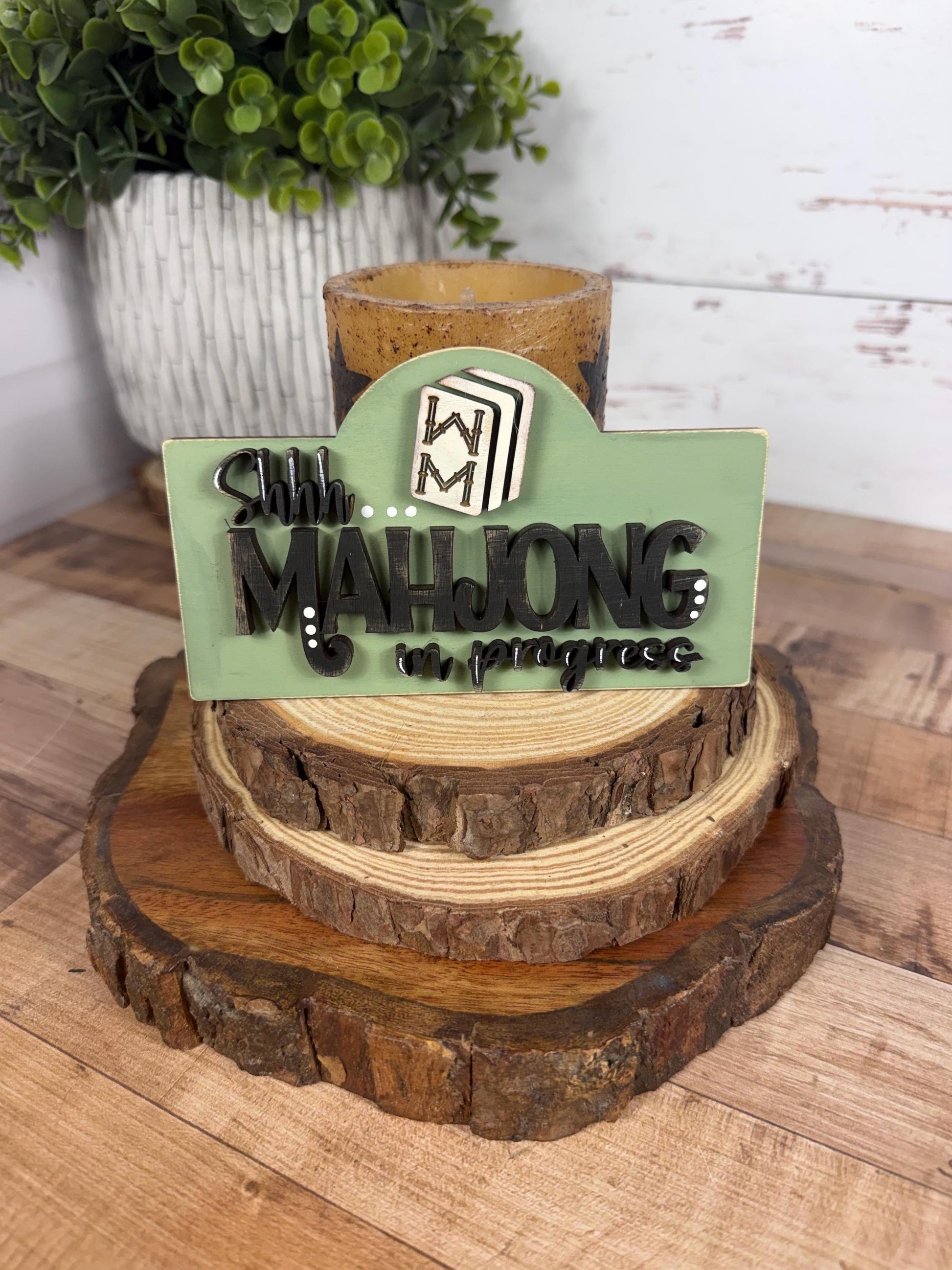 Mahjong Mini Sign | Shhh… Mahjong in Progress | Rustic Wood Game Room Decor