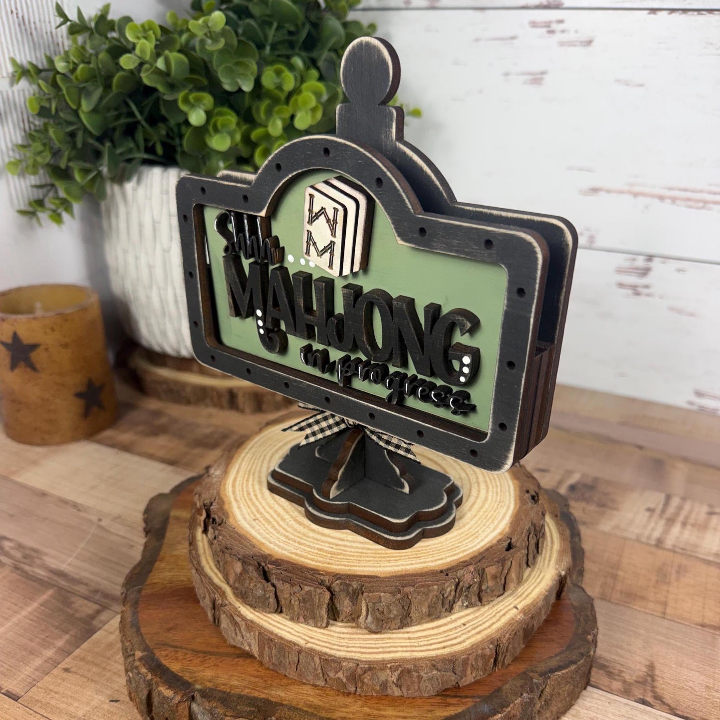 Mahjong Mini Sign | Shhh… Mahjong in Progress | Rustic Wood Game Room Decor