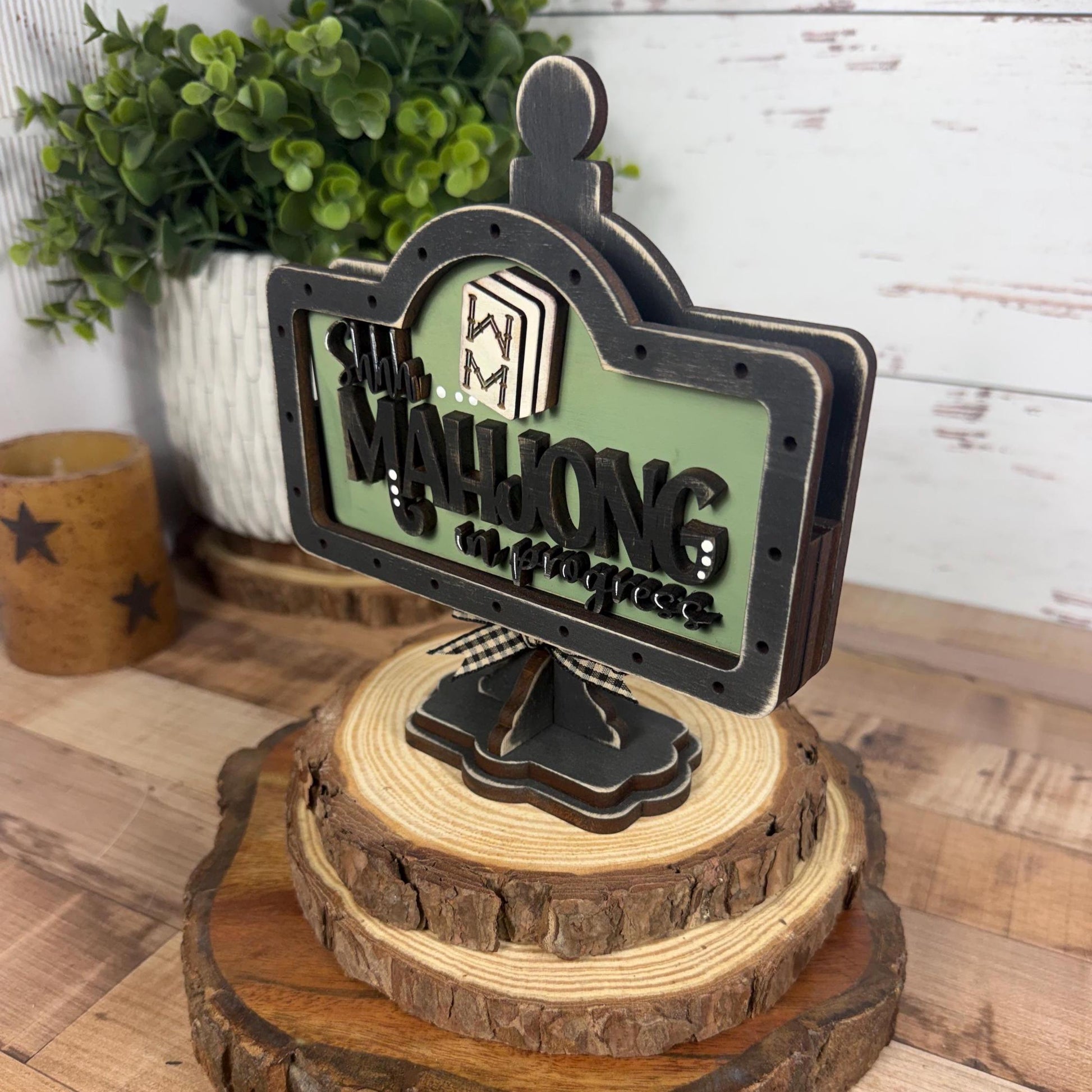 Mahjong Mini Sign | Shhh… Mahjong in Progress | Rustic Wood Game Room Decor