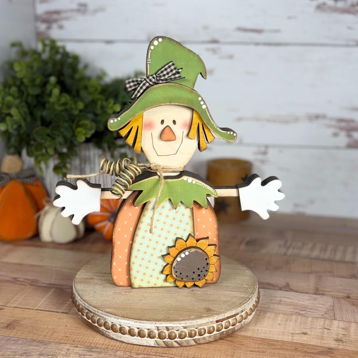 Wooden Scarecrow Shelf Sitter for Fall Farmhouse Decor