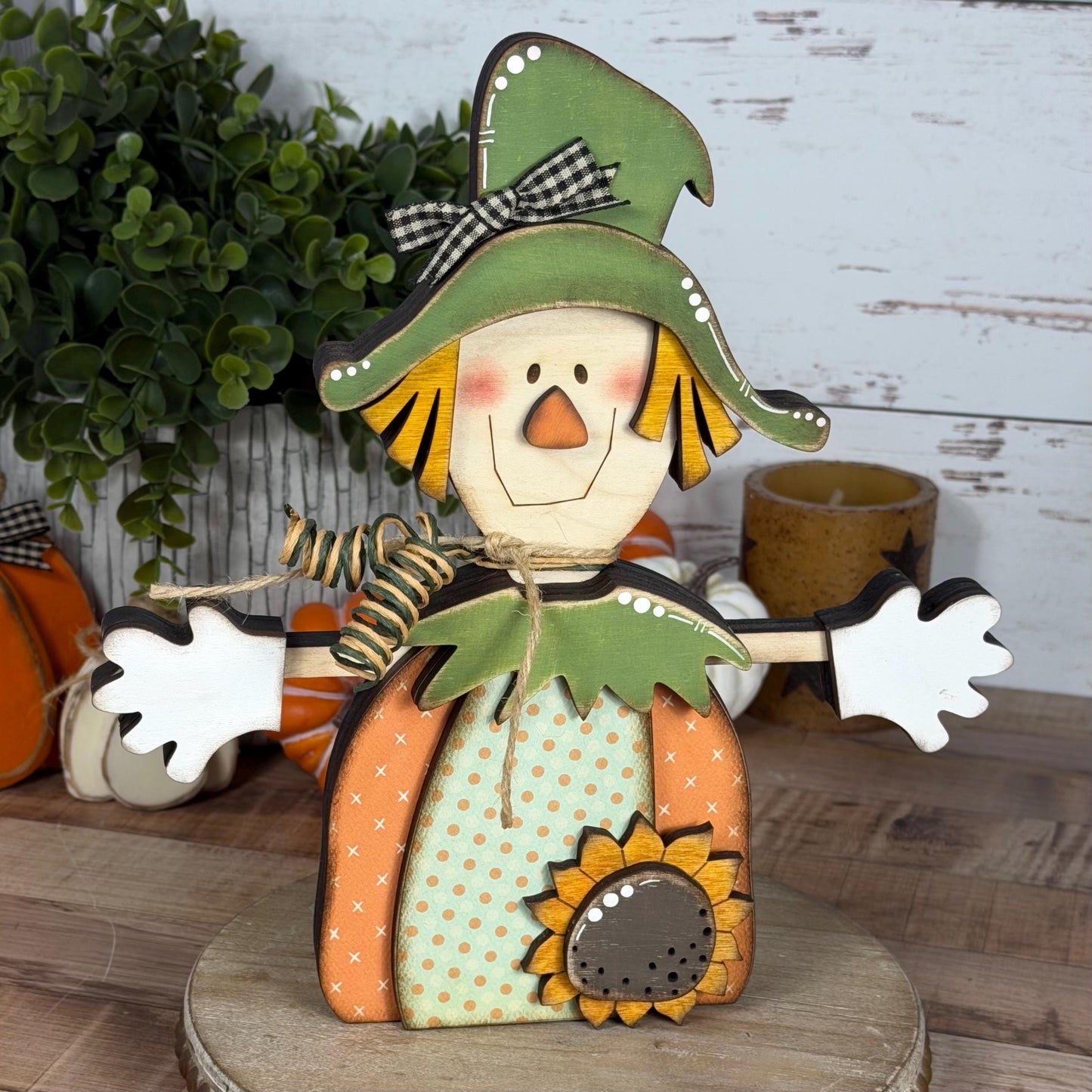 Charming Wooden Scarecrow Shelf Sitter for Fall Farmhouse Vibes