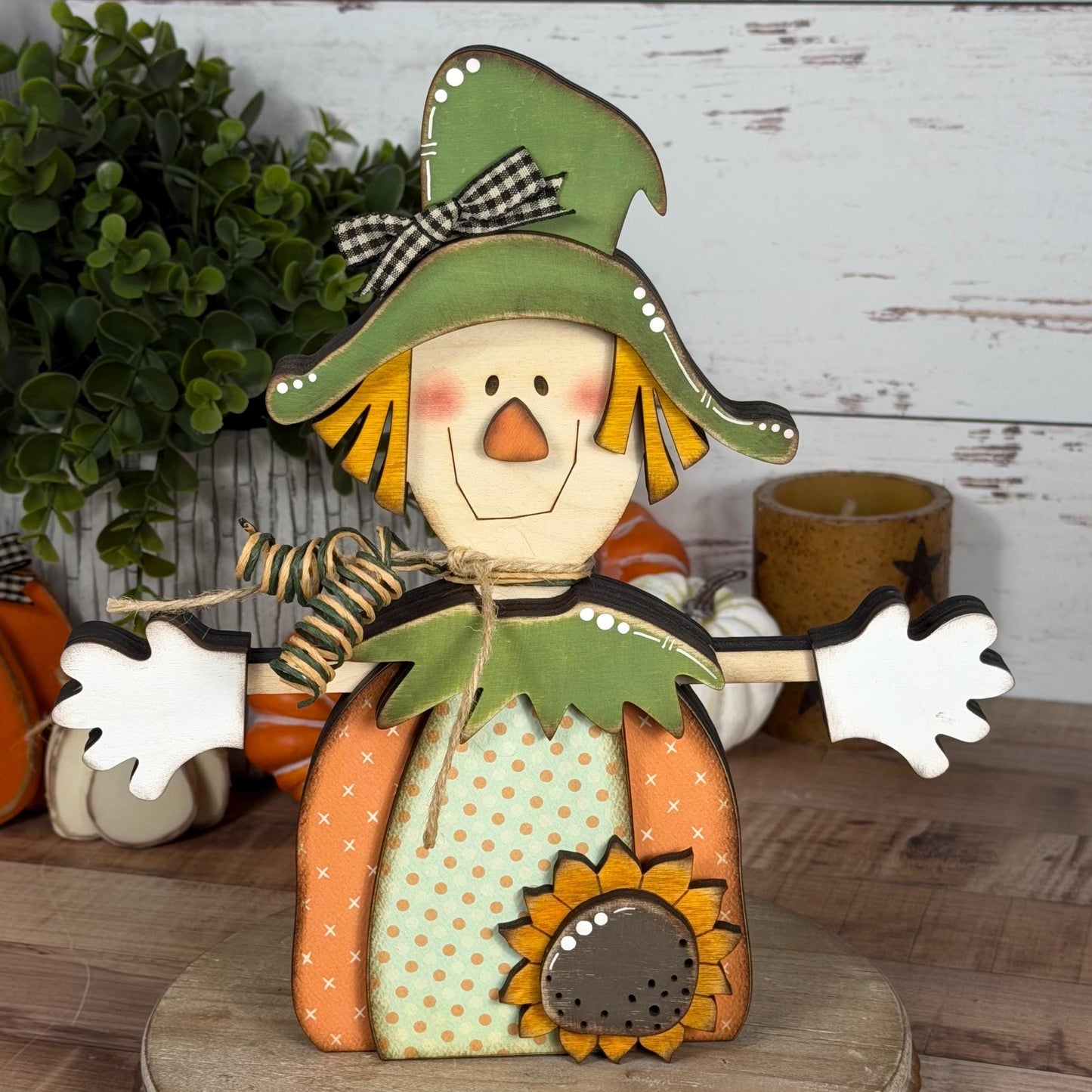 Charming Wooden Scarecrow Shelf Sitter for Fall Farmhouse Vibes
