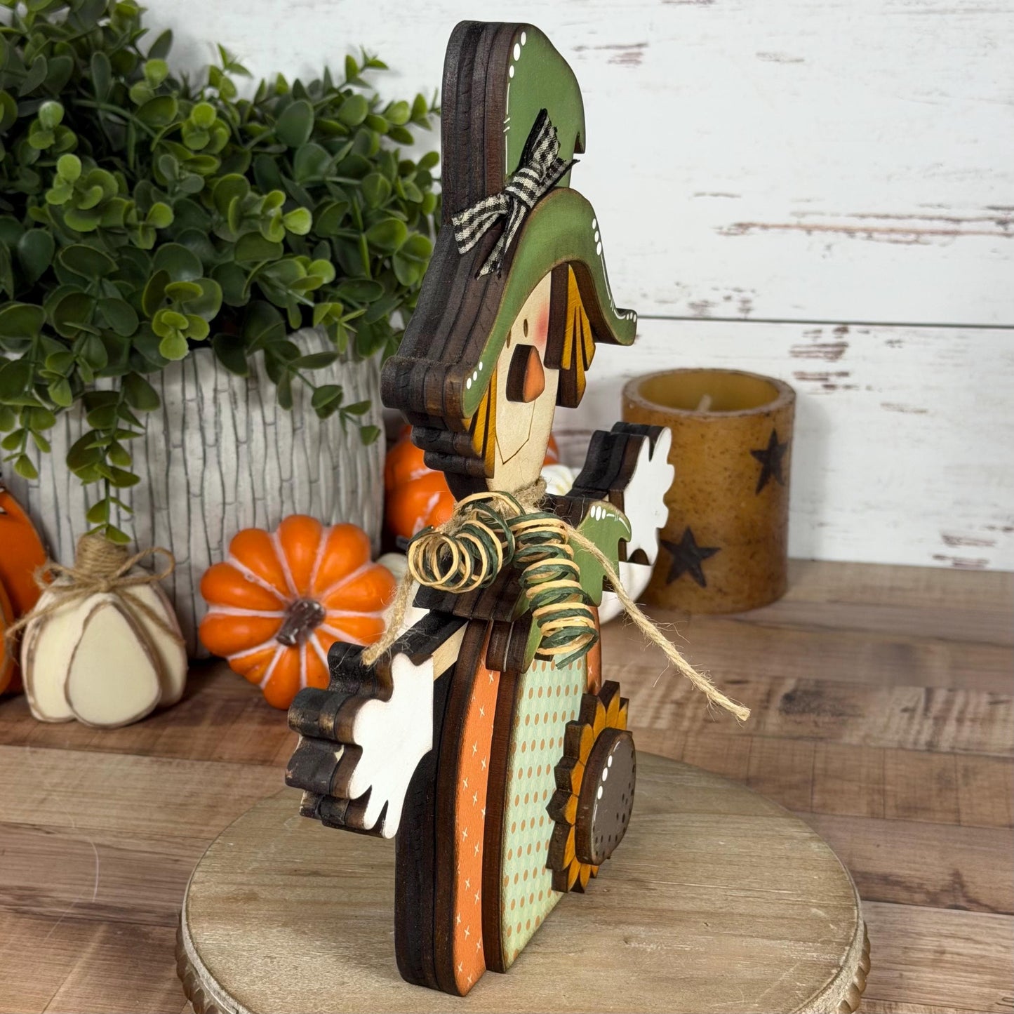 Charming Wooden Scarecrow Shelf Sitter for Fall Farmhouse Vibes