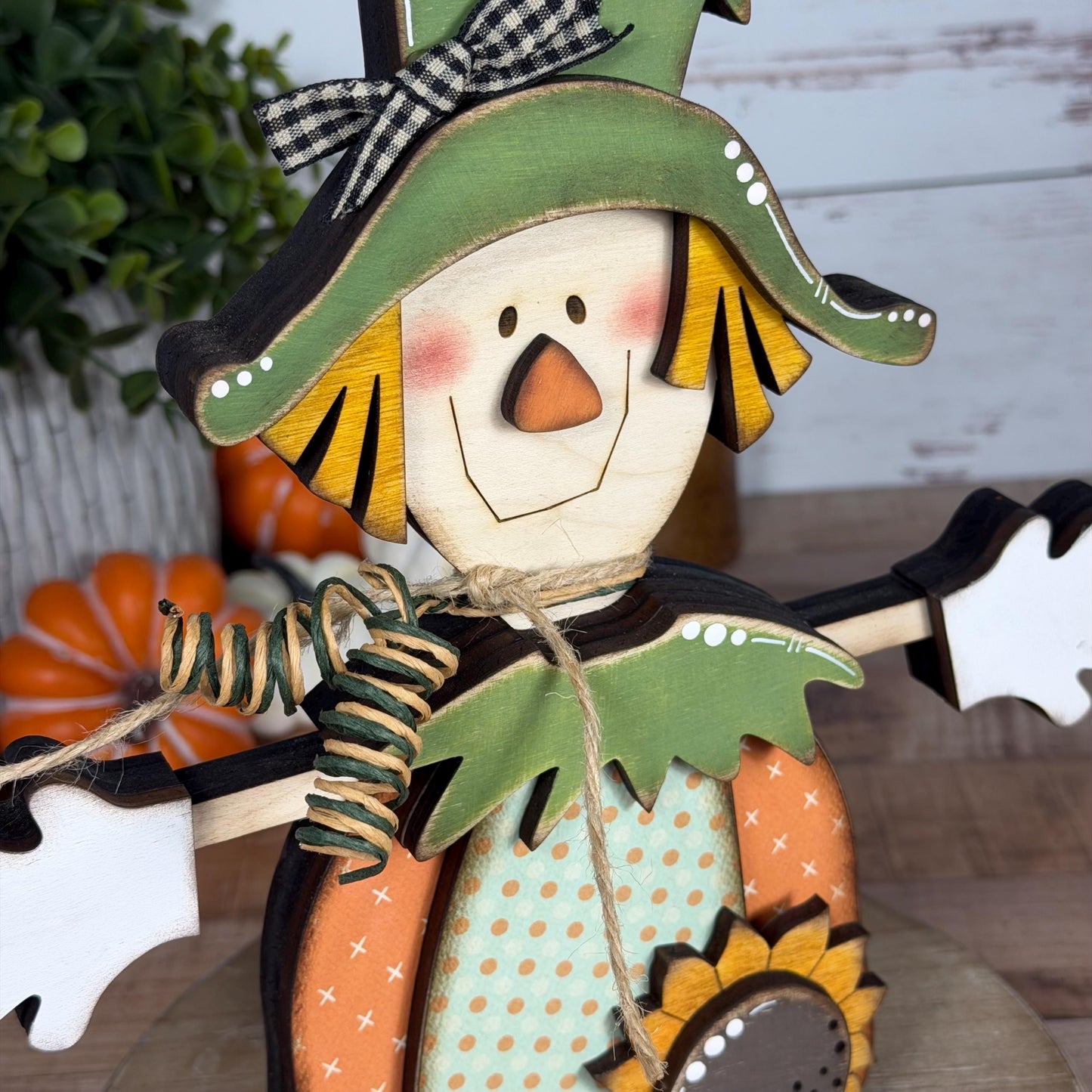 Charming Wooden Scarecrow Shelf Sitter for Fall Farmhouse Vibes