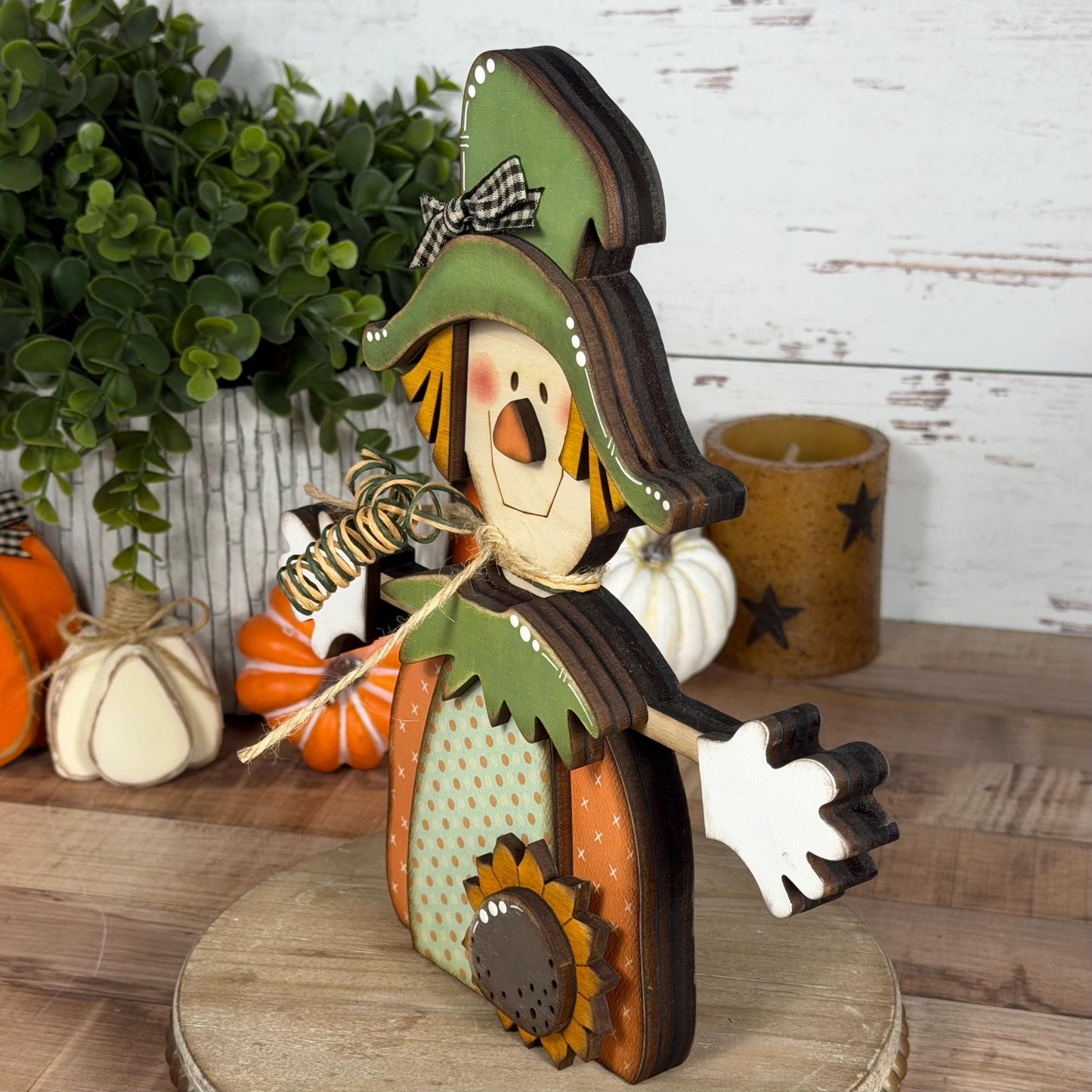 Charming Wooden Scarecrow Shelf Sitter for Fall Farmhouse Vibes