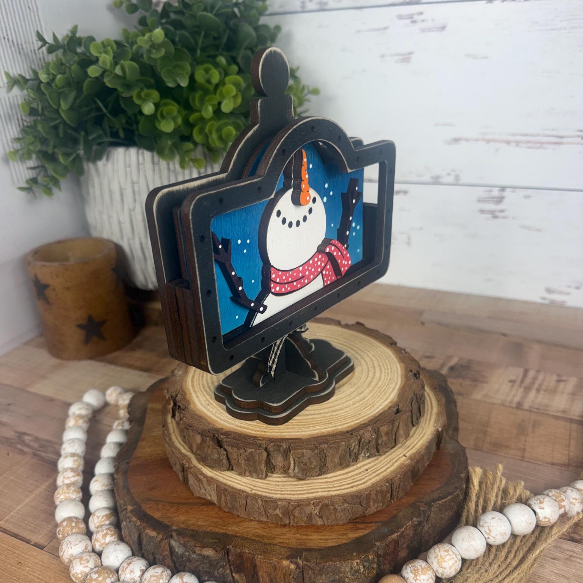 Snowman Mini Sign Insert or Base Set – Rustic Winter Shelf Decor