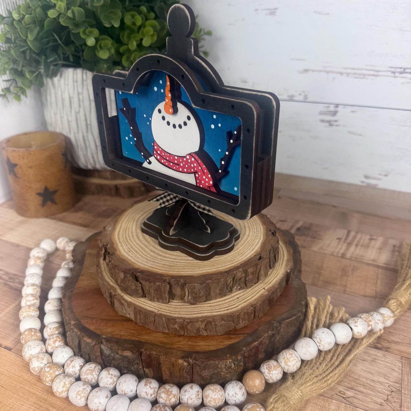 Snowman Mini Sign Insert or Base Set – Rustic Winter Shelf Decor