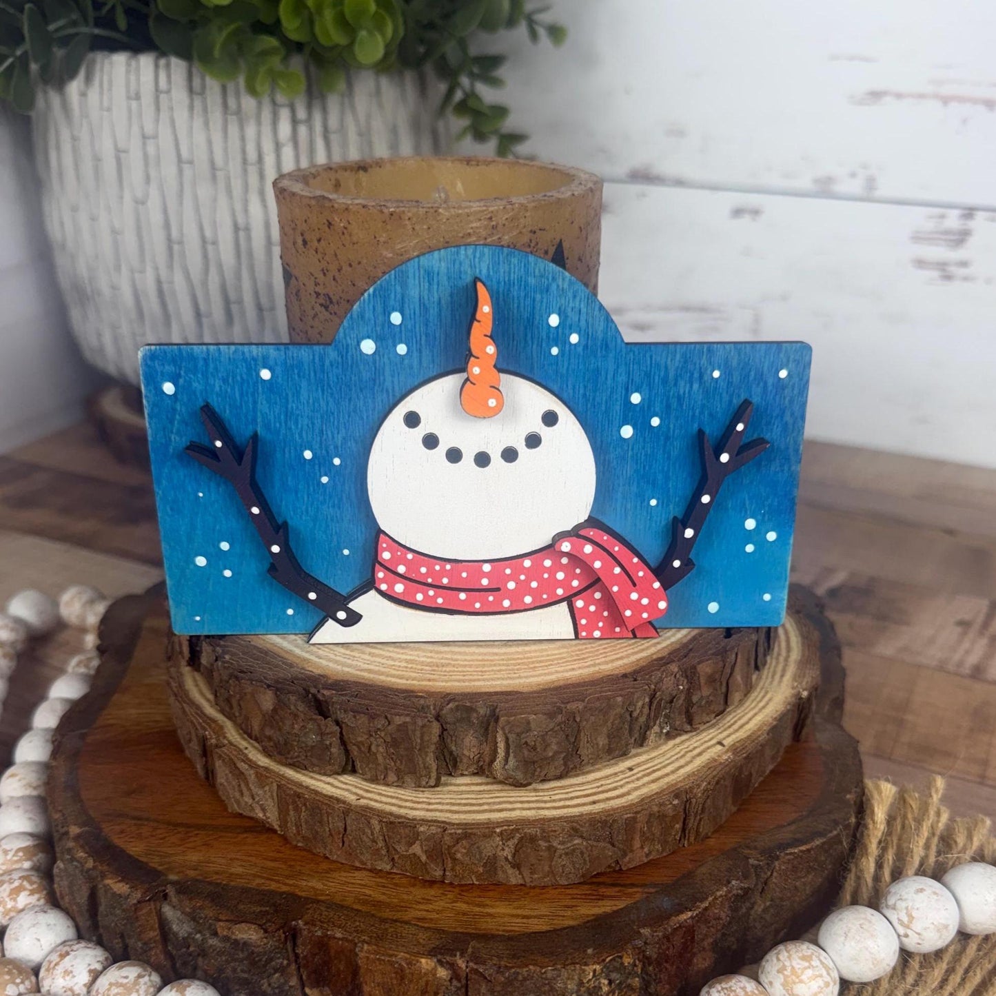 Snowman Mini Sign Insert or Base Set – Rustic Winter Shelf Decor
