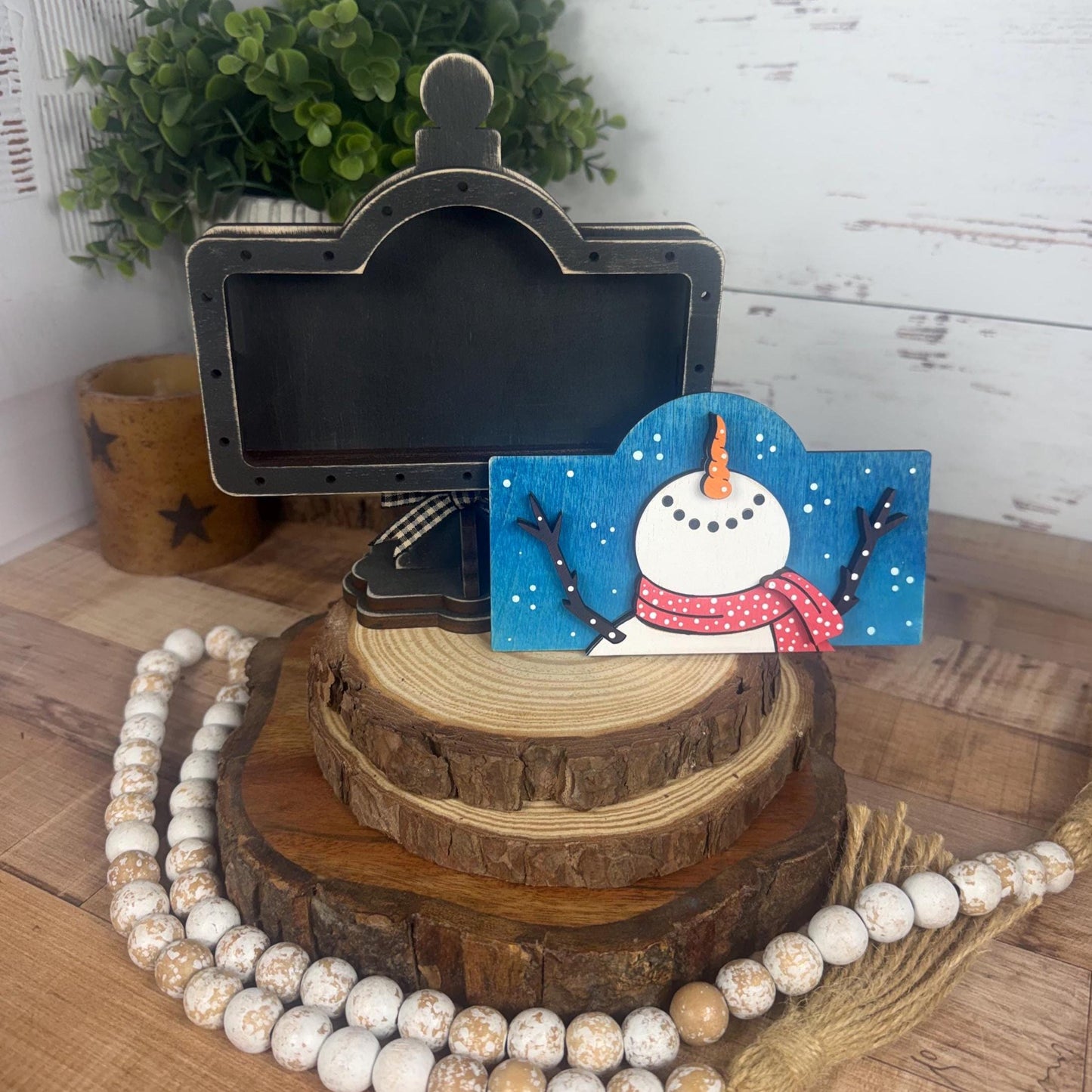 Snowman Mini Sign Insert or Base Set – Rustic Winter Shelf Decor