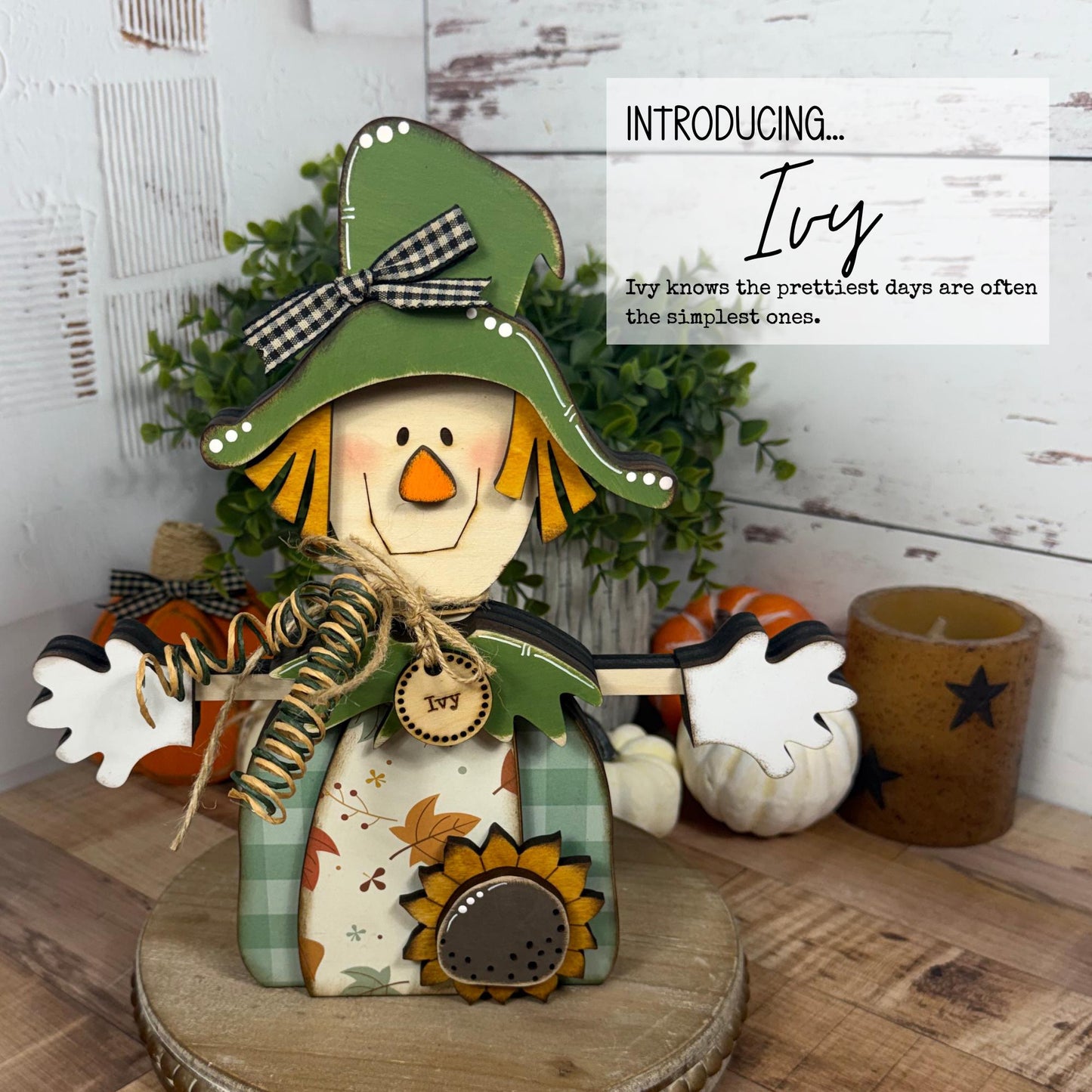 Wooden Scarecrow Shelf Sitter for Fall Farmhouse Decor