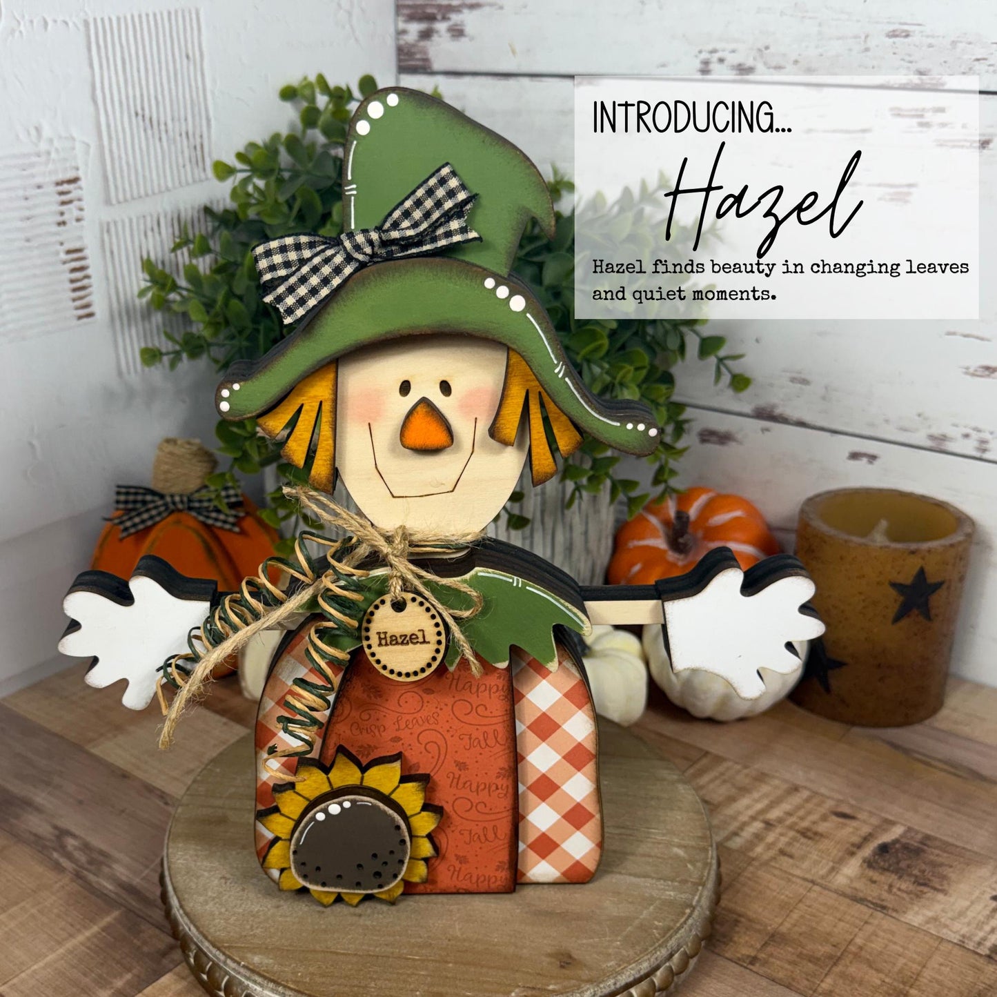Wooden Scarecrow Shelf Sitter for Fall Farmhouse Decor
