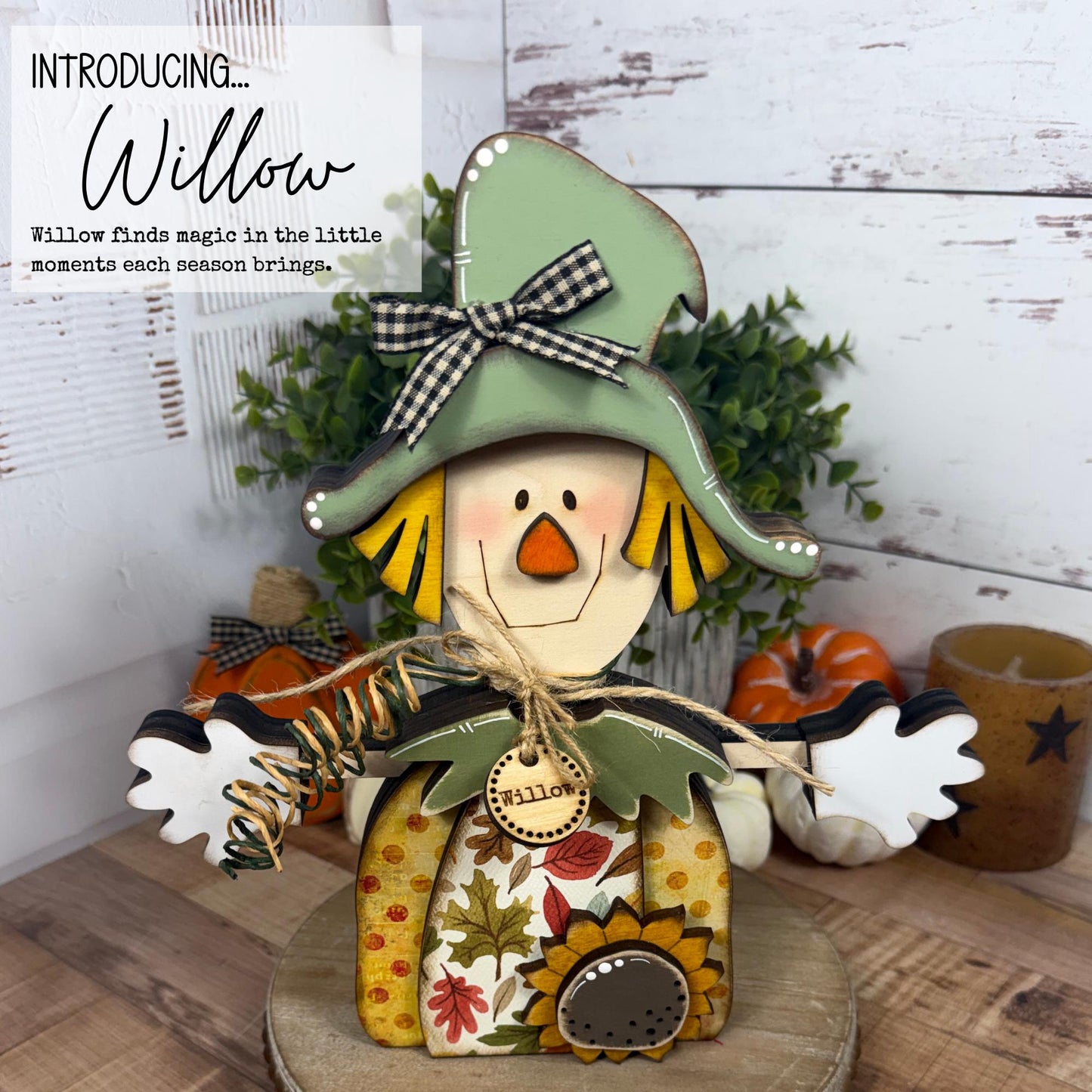 Wooden Scarecrow Shelf Sitter for Fall Farmhouse Decor