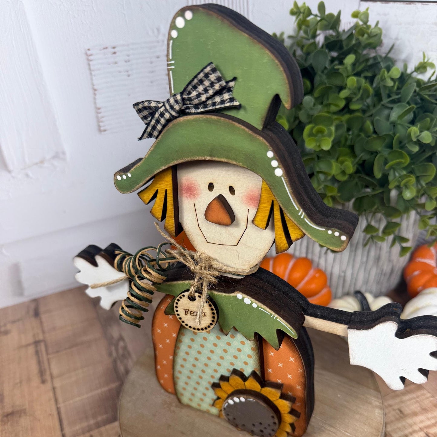 Wooden Scarecrow Shelf Sitter for Fall Farmhouse Decor