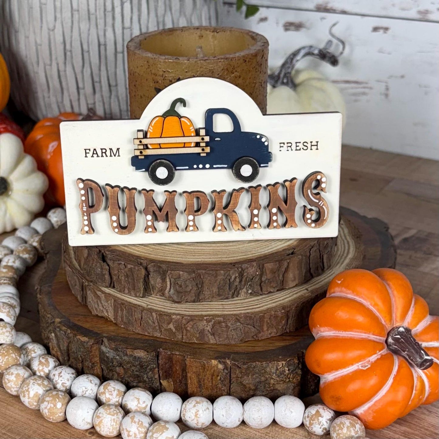 Farmhouse Pumpkin Mini Interchangeable Sign - Rustic Fall Tiered Tray Decor