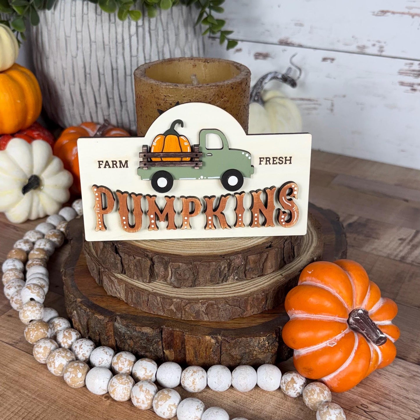 Farmhouse Pumpkin Mini Interchangeable Sign - Rustic Fall Tiered Tray Decor