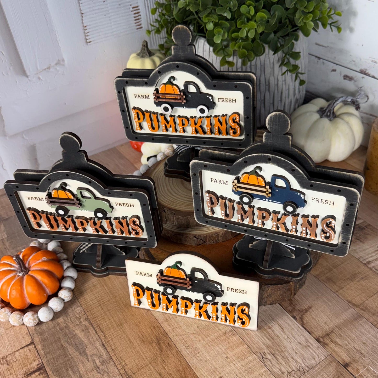Farmhouse Pumpkin Mini Interchangeable Sign - Rustic Fall Tiered Tray Decor