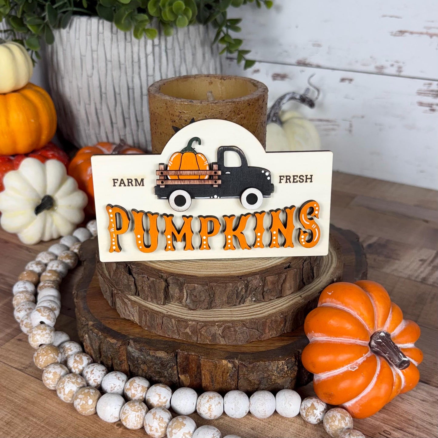 Farmhouse Pumpkin Mini Interchangeable Sign - Rustic Fall Tiered Tray Decor
