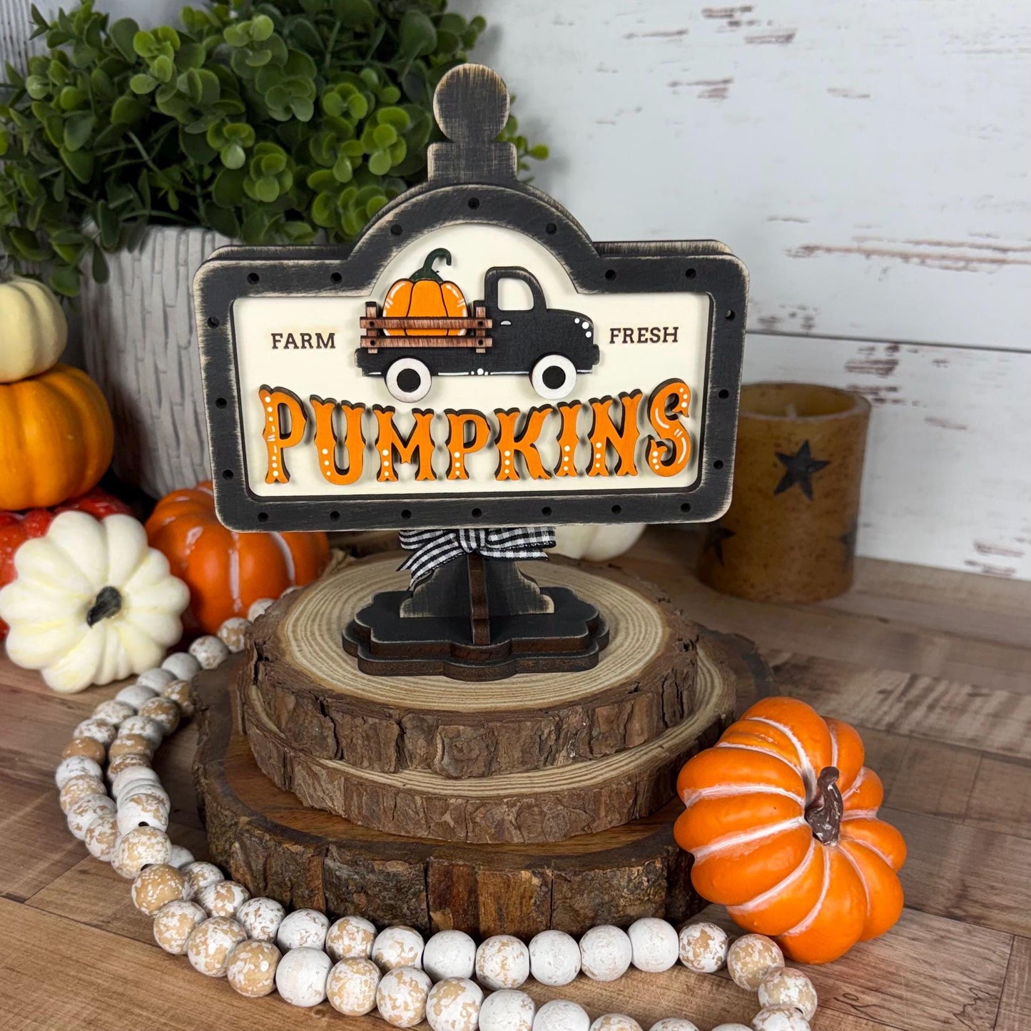Farmhouse Pumpkin Mini Interchangeable Sign - Rustic Fall Tiered Tray Decor
