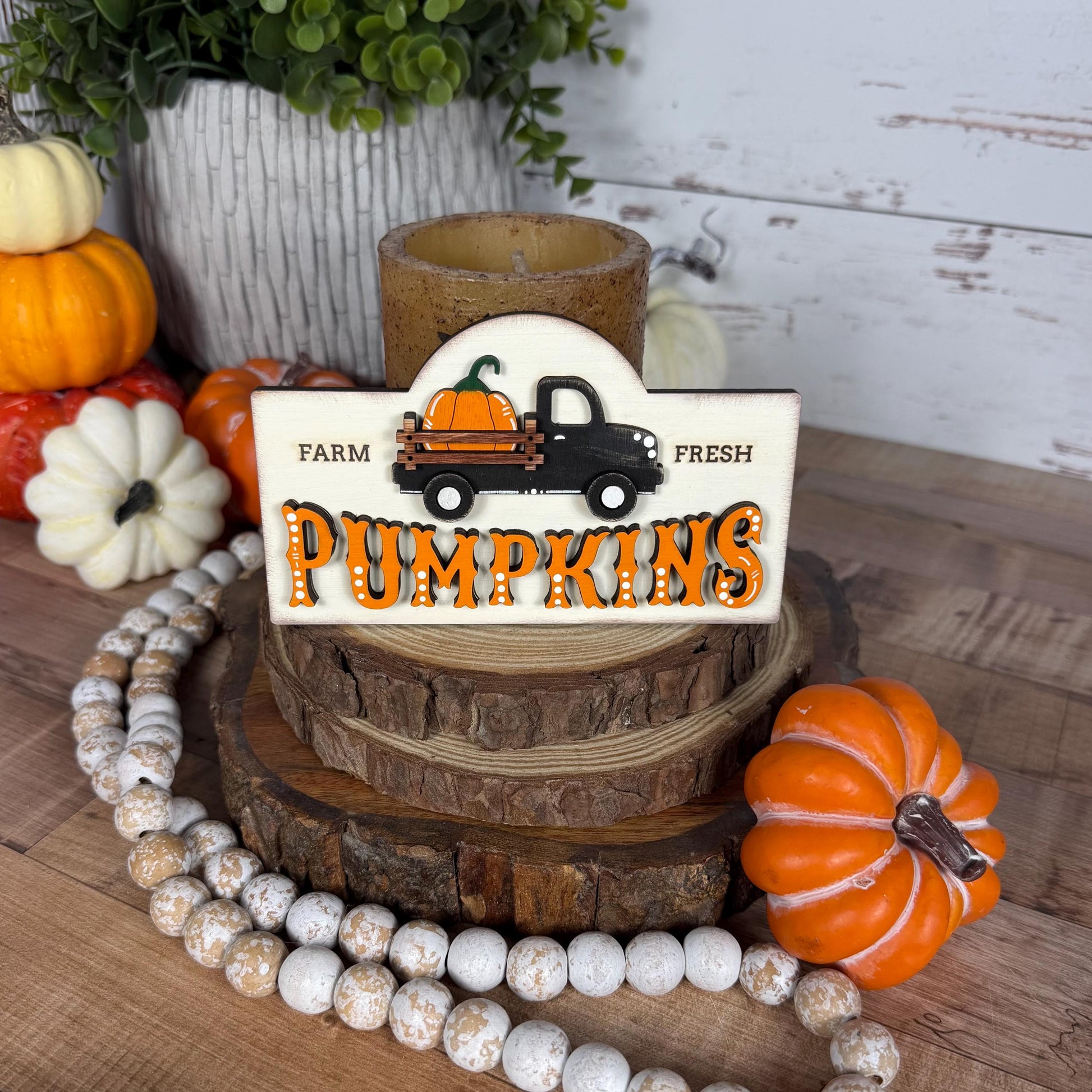 Farmhouse Pumpkin Mini Interchangeable Sign - Rustic Fall Tiered Tray Decor