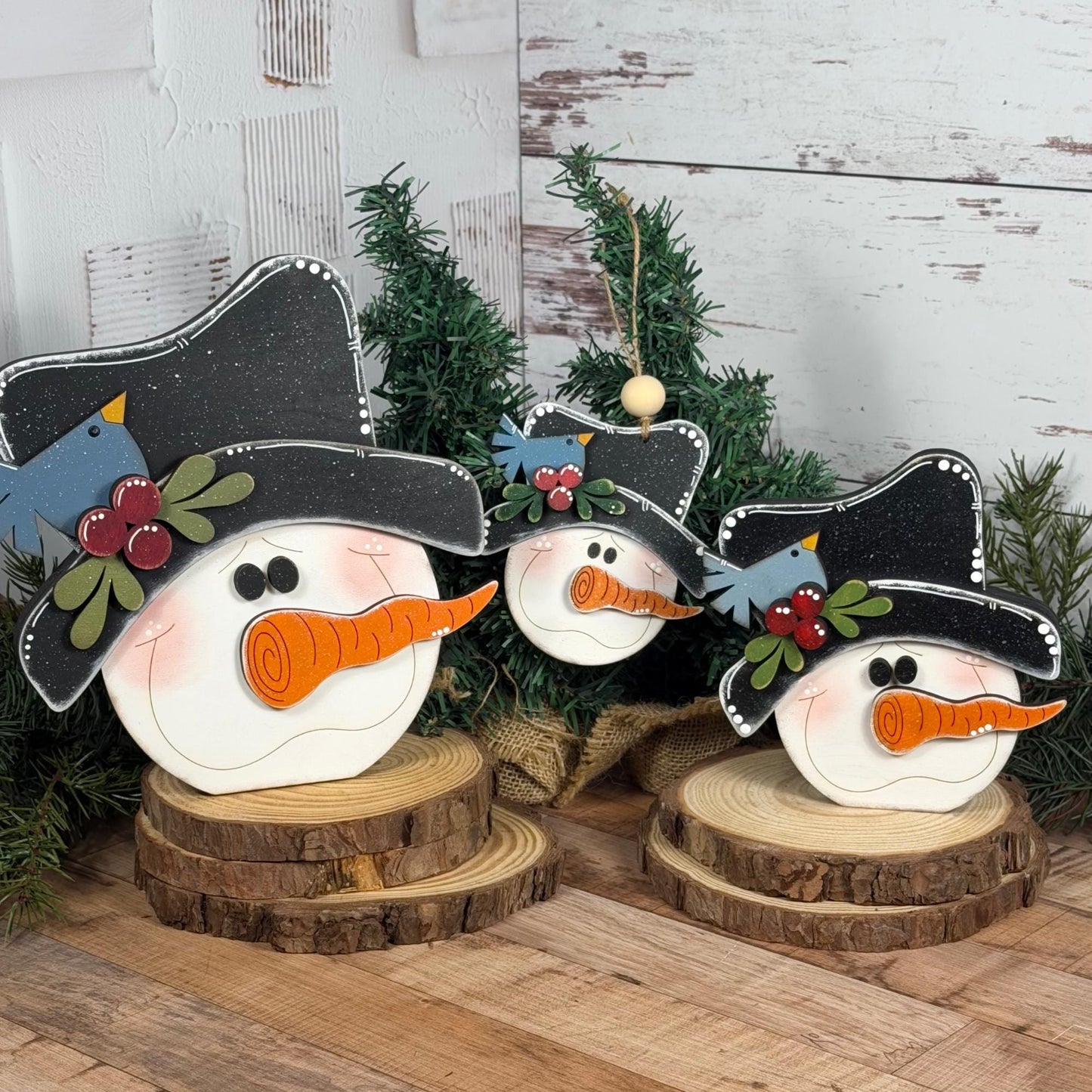 Hand-Painted Wood Snowman: Rustic Farmhouse Winter Decor