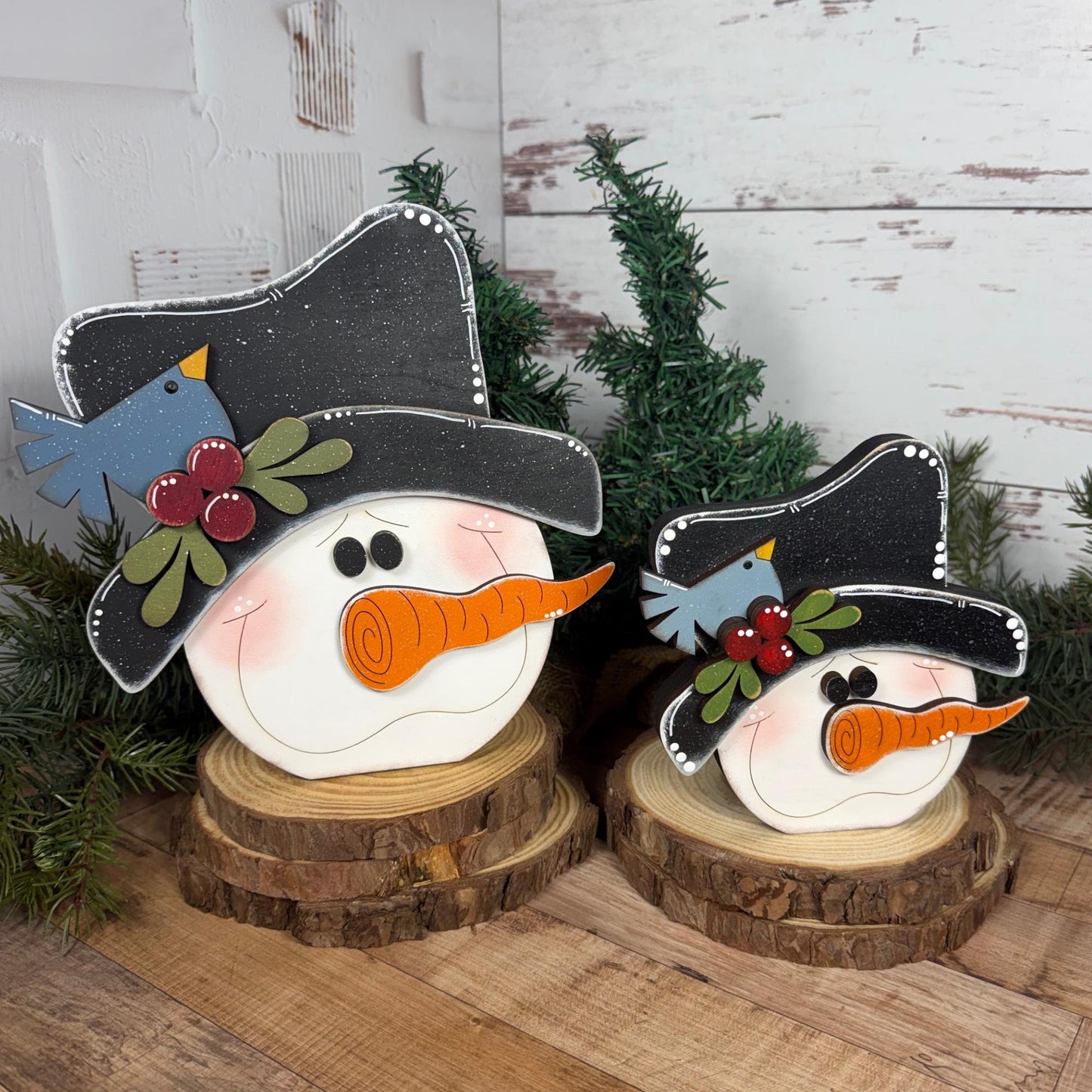 Hand-Painted Wood Snowman: Rustic Farmhouse Winter Decor