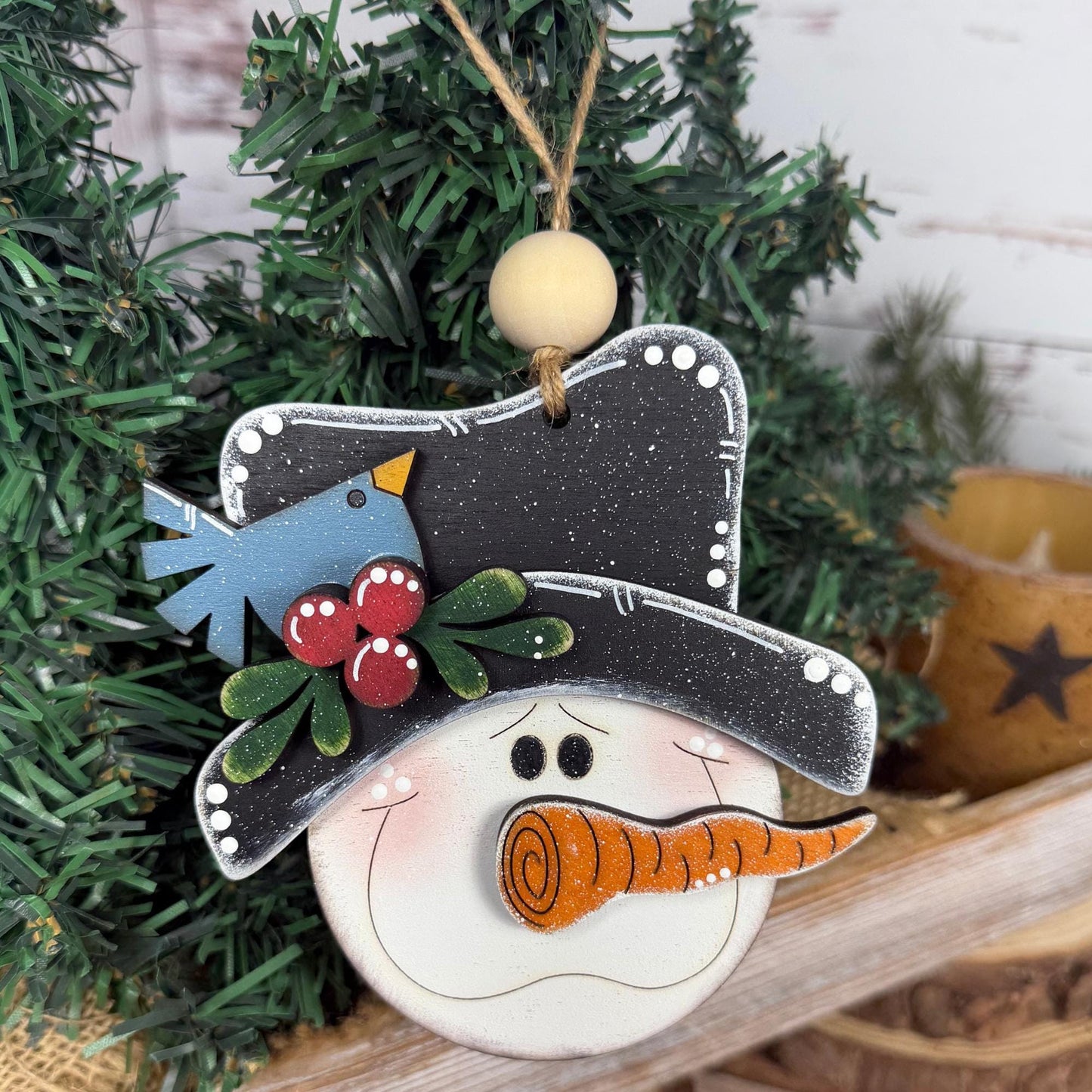 Hand-Painted Wood Snowman: Rustic Farmhouse Winter Decor