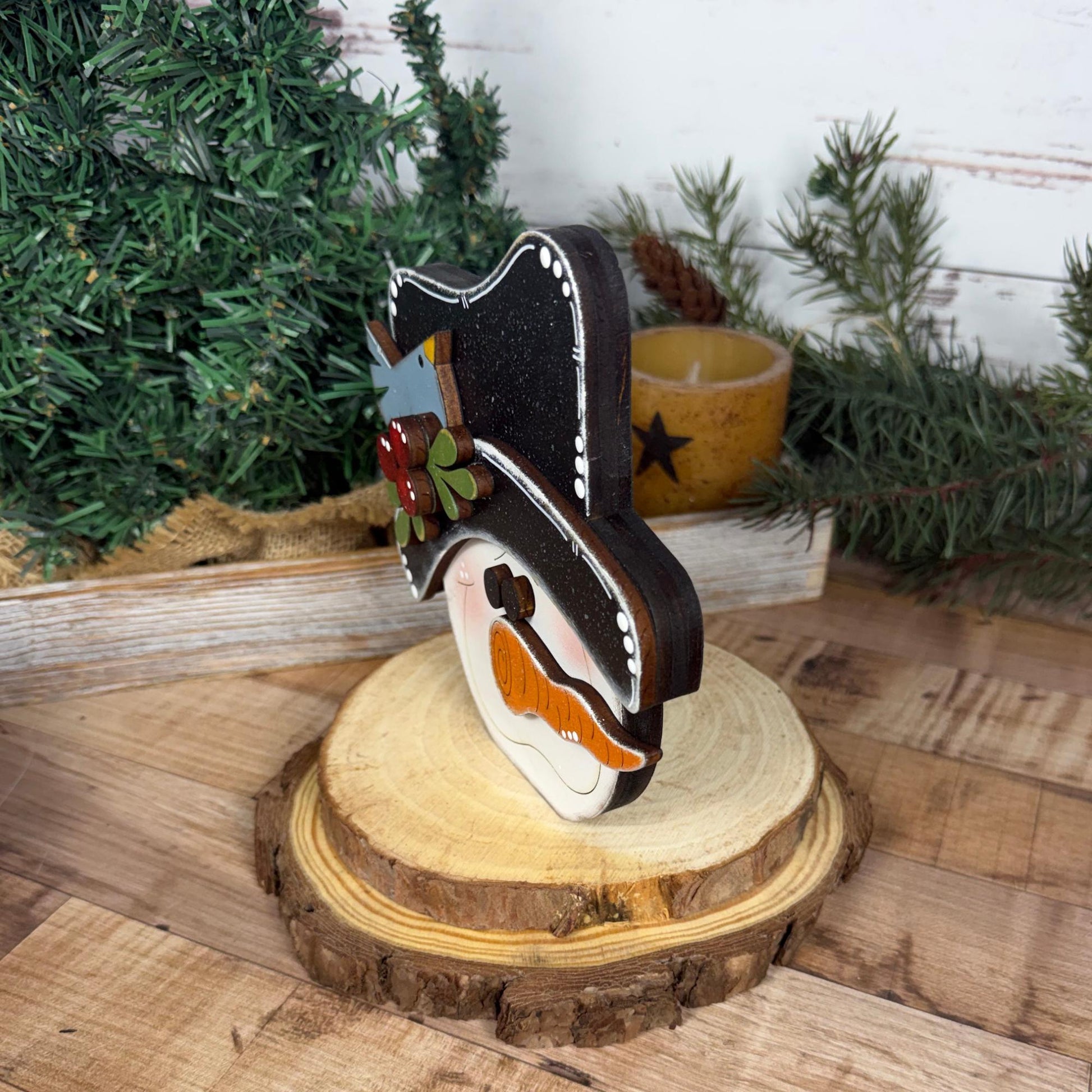 Hand-Painted Wood Snowman: Rustic Farmhouse Winter Decor