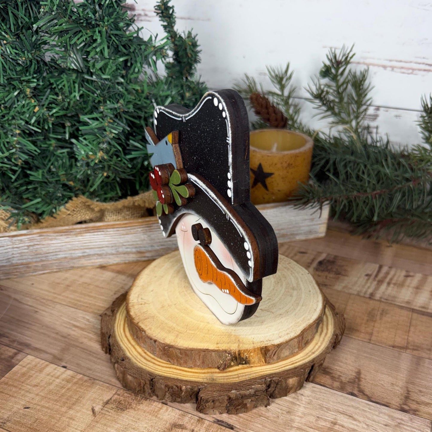 Hand-Painted Wood Snowman: Rustic Farmhouse Winter Decor