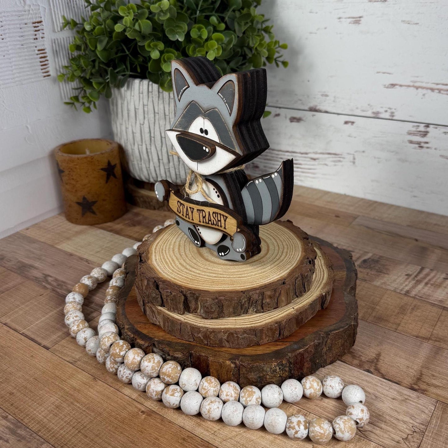 Interchangeable Raccoon Shelf Sitter, Hand Painted Wooden Woodland Decor