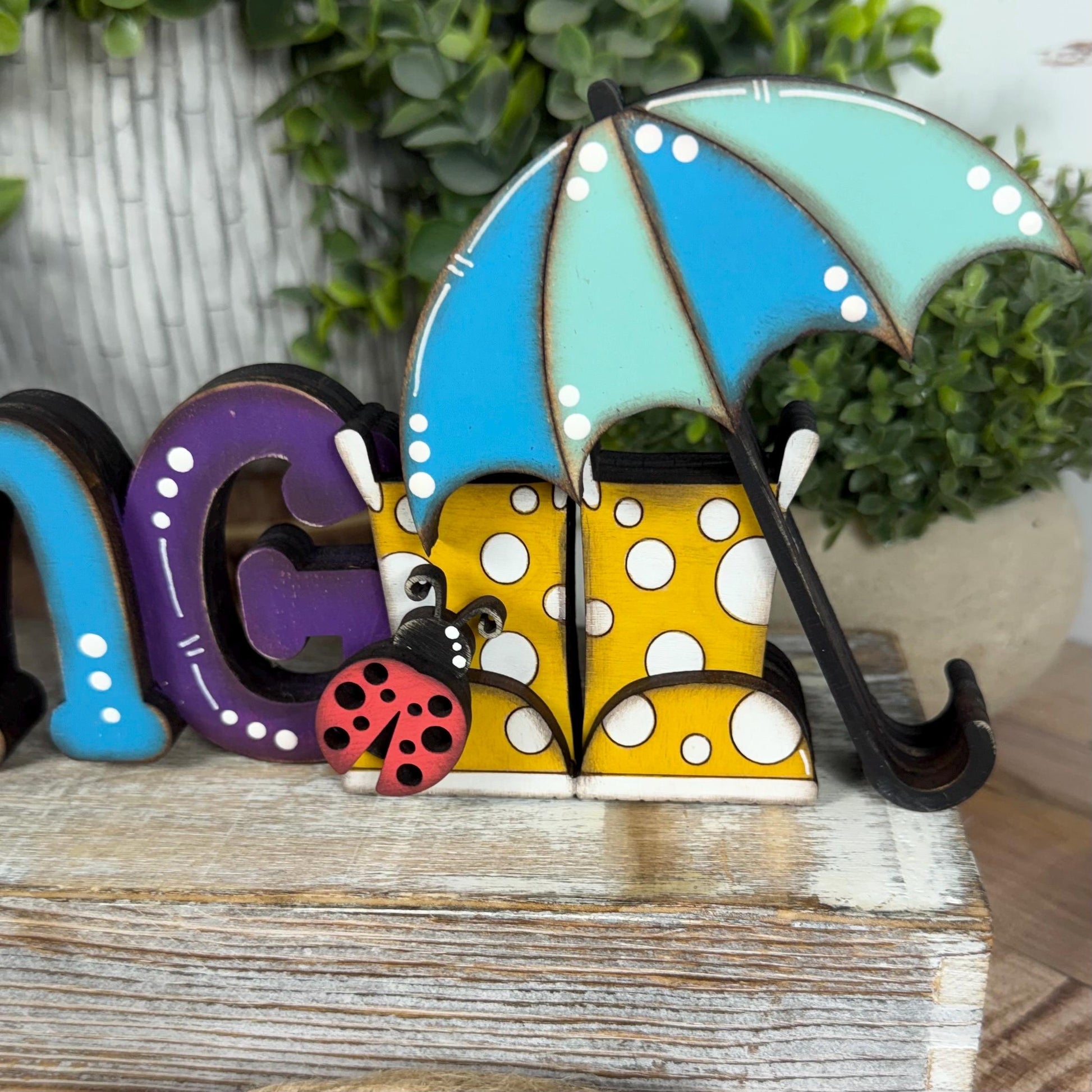 Spring Wooden Shelf Sitter – Hand-Painted Layered Spring Decor