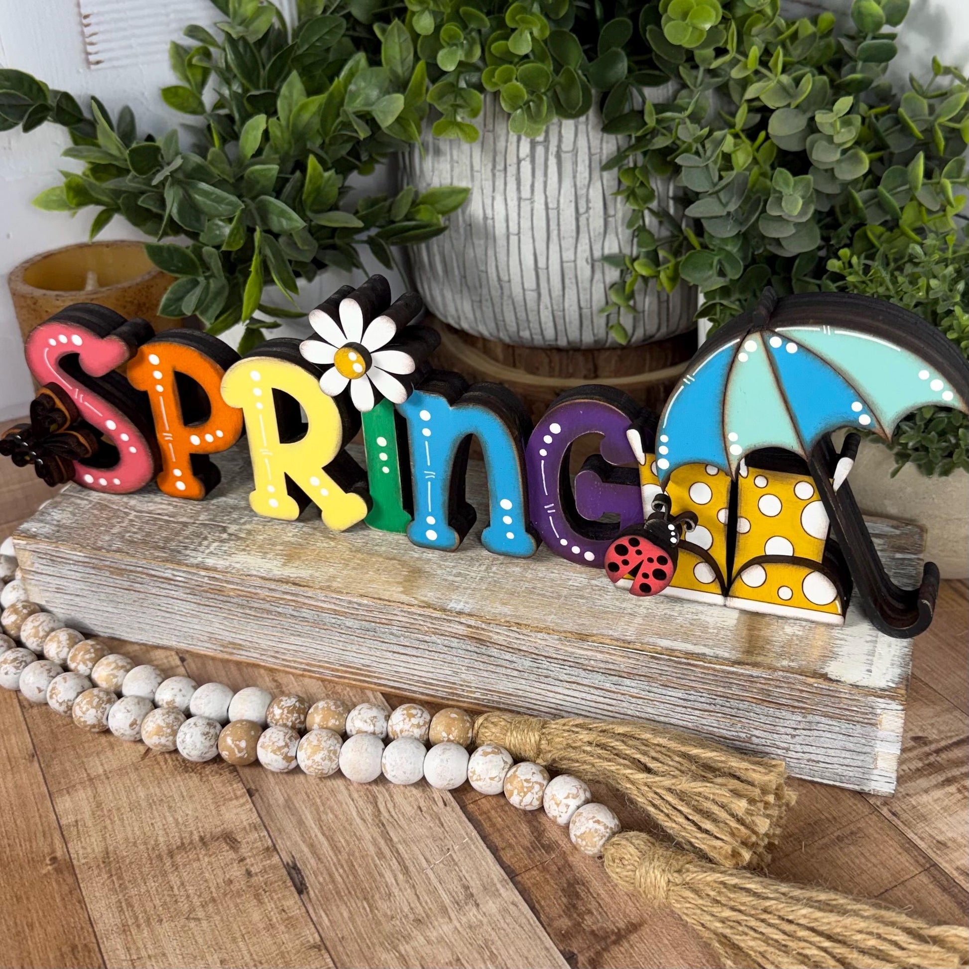 Spring Wooden Shelf Sitter – Hand-Painted Layered Spring Decor