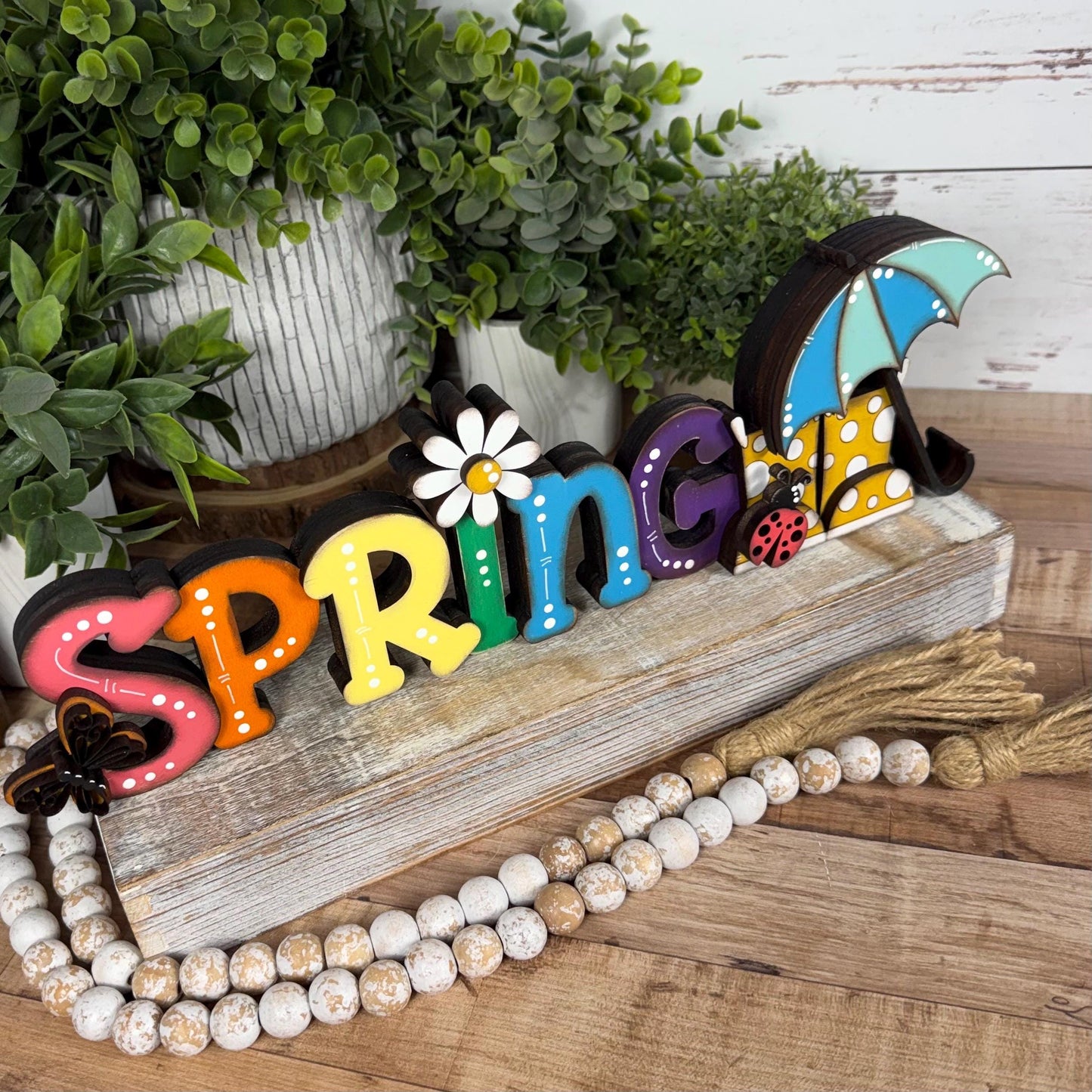 Spring Wooden Shelf Sitter – Hand-Painted Layered Spring Decor
